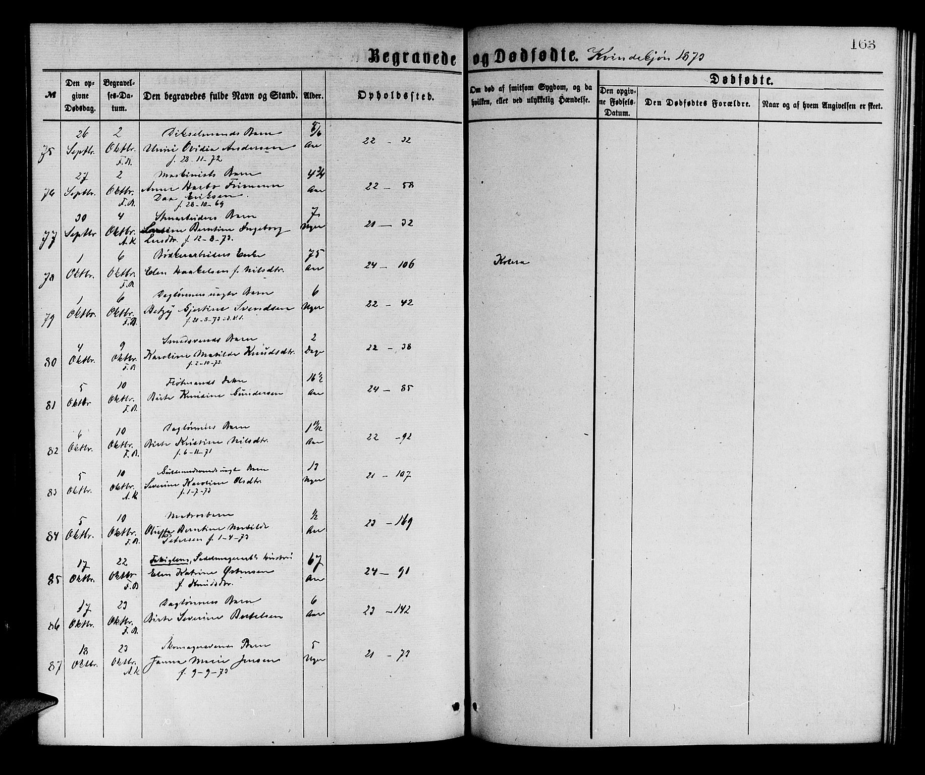 Korskirken sokneprestembete, AV/SAB-A-76101/H/Hab: Parish register (copy) no. E 3, 1871-1883, p. 163