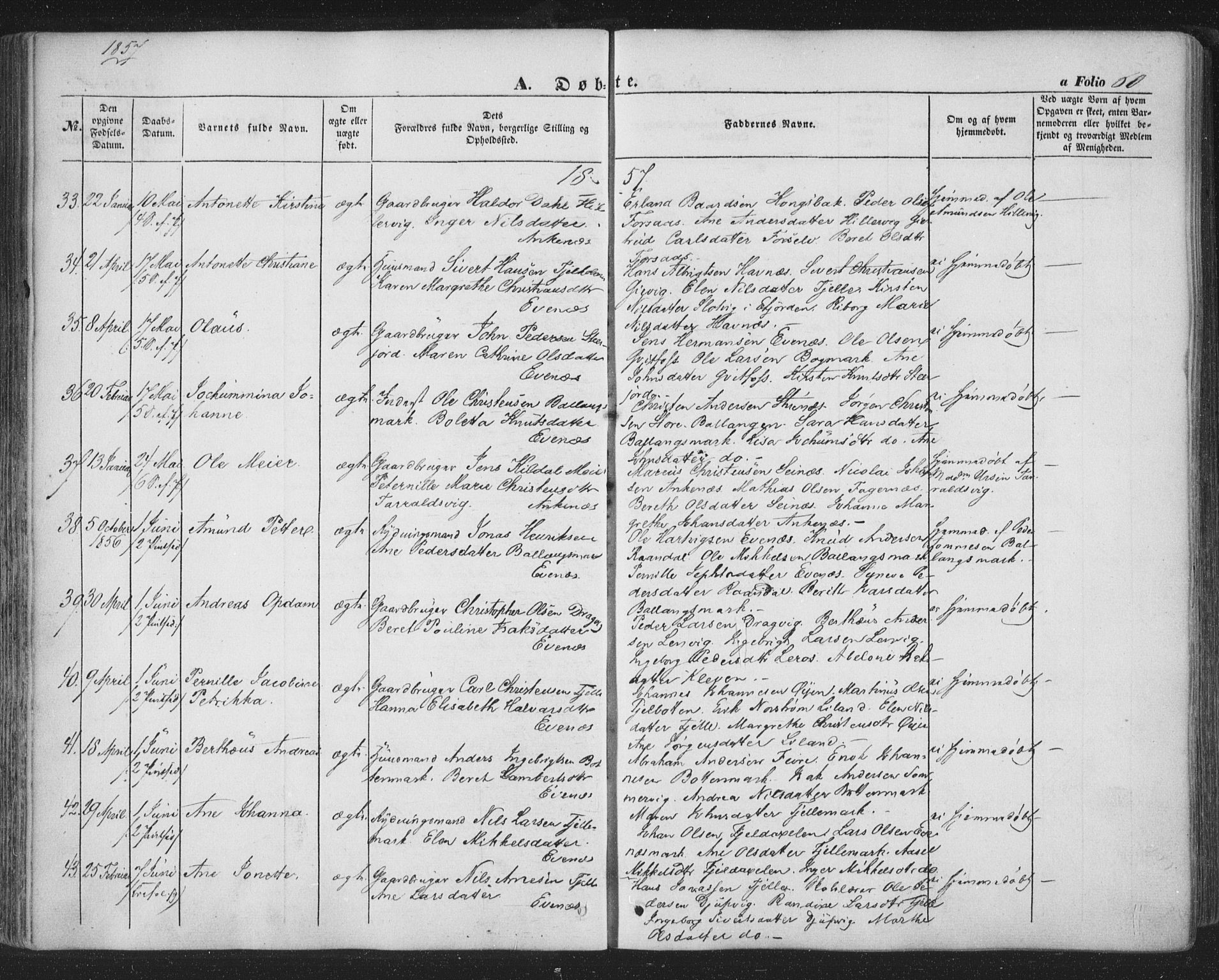 Ministerialprotokoller, klokkerbøker og fødselsregistre - Nordland, SAT/A-1459/863/L0895: Parish register (official) no. 863A07, 1851-1860, p. 60