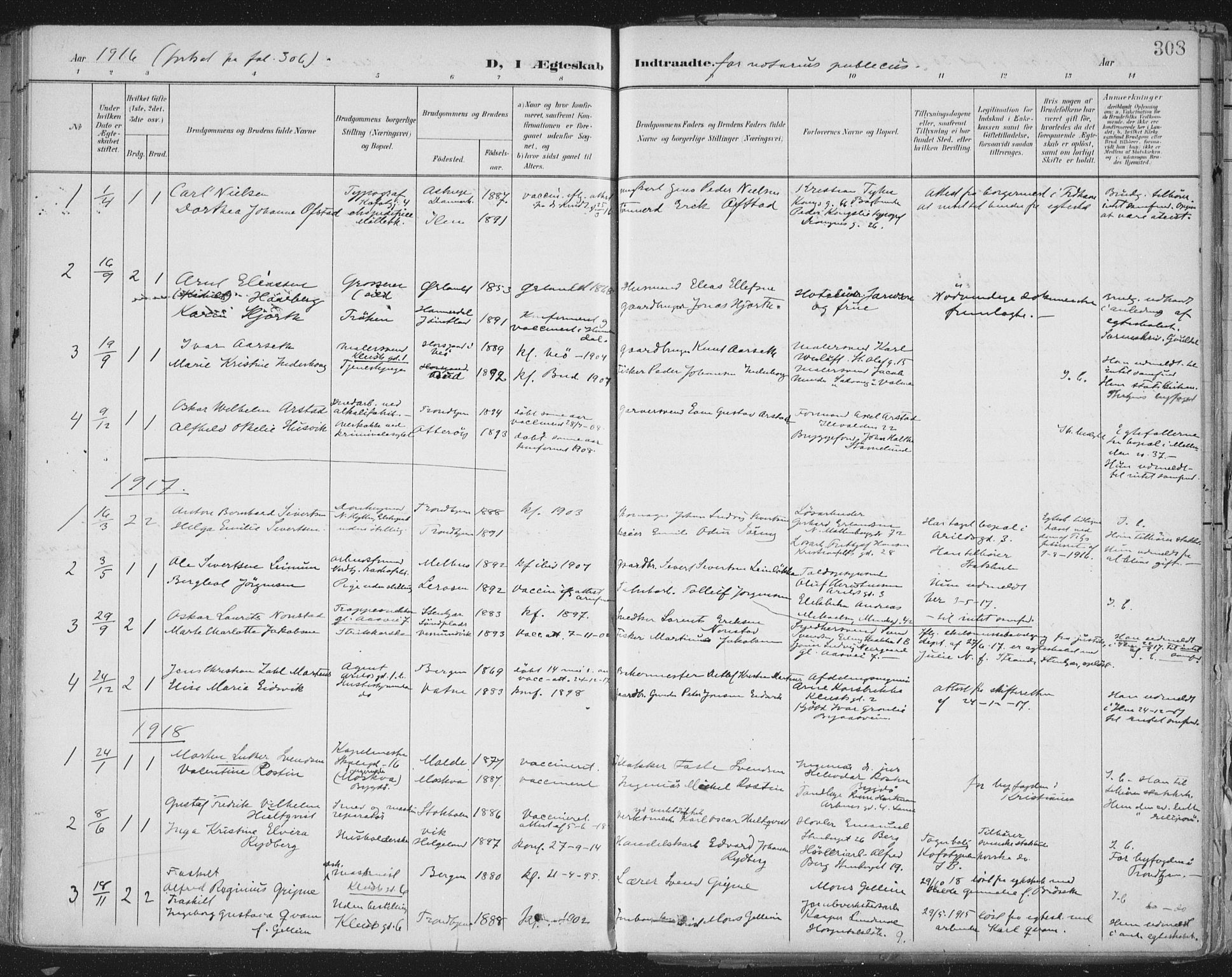 Ministerialprotokoller, klokkerbøker og fødselsregistre - Sør-Trøndelag, SAT/A-1456/603/L0167: Parish register (official) no. 603A06, 1896-1932, p. 308