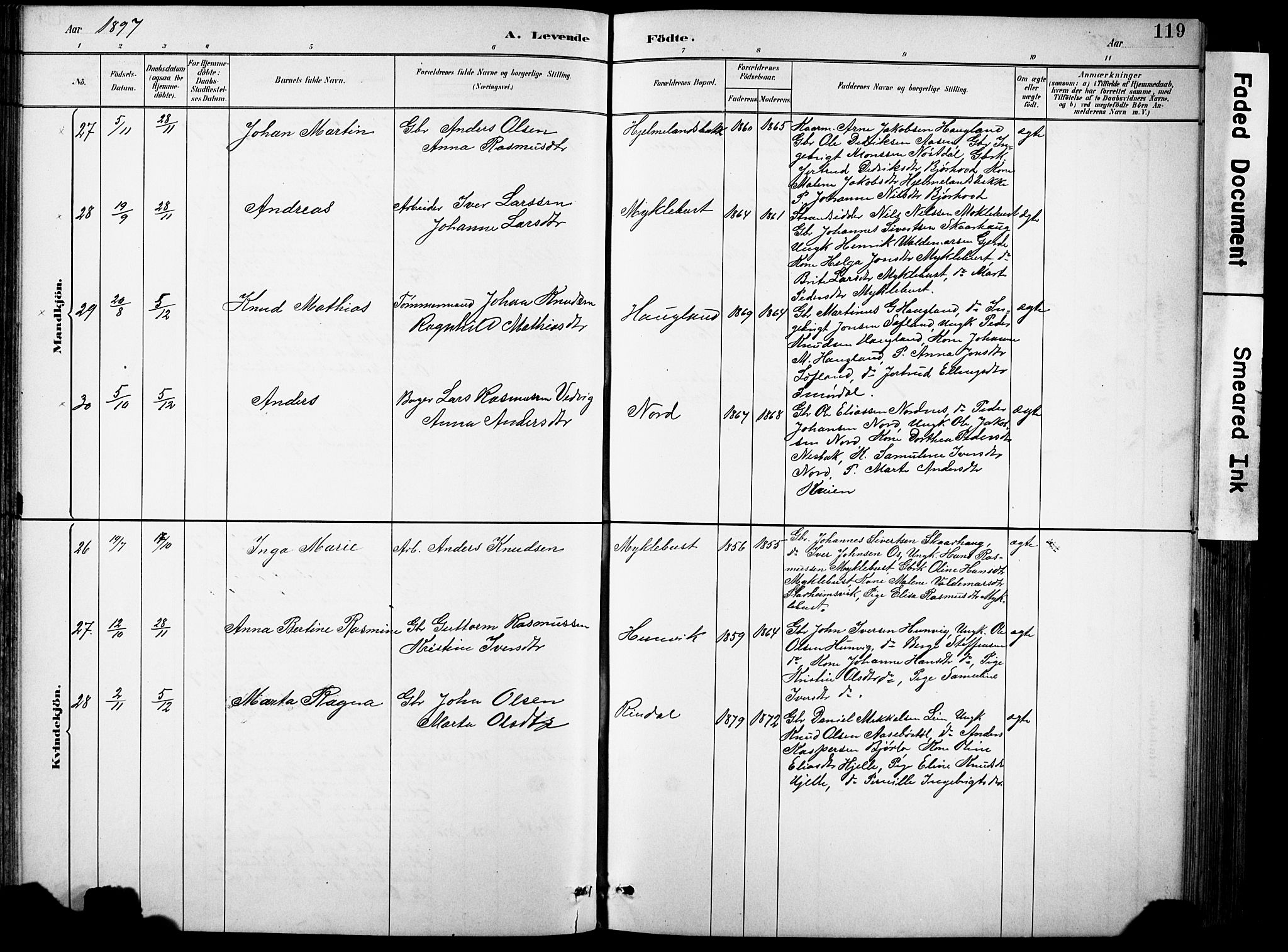 Eid sokneprestembete, AV/SAB-A-82301/H/Hab/Habb/L0002: Parish register (copy) no. B 2, 1882-1907, p. 119