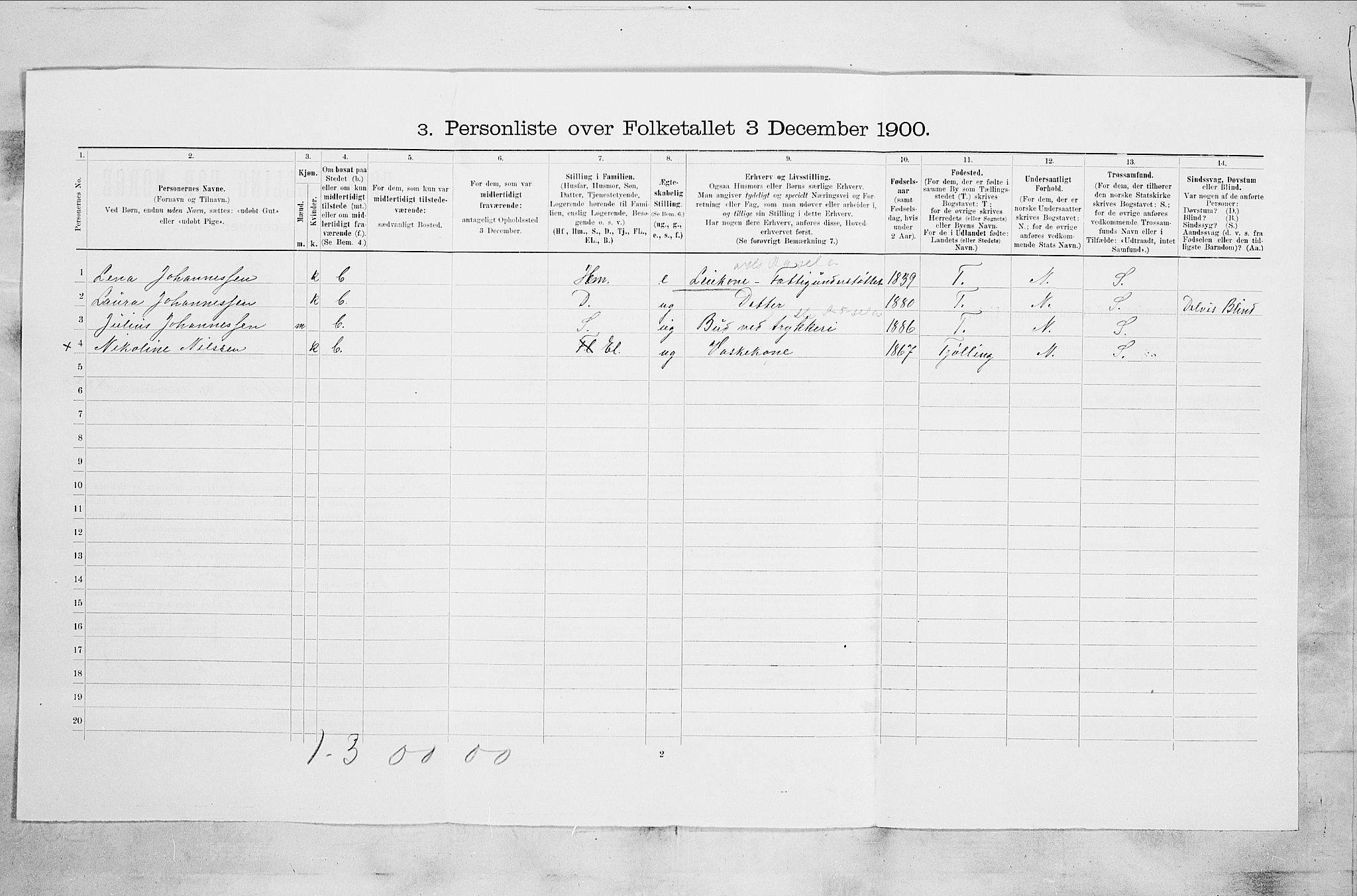 RA, 1900 census for Sandefjord, 1900, p. 698