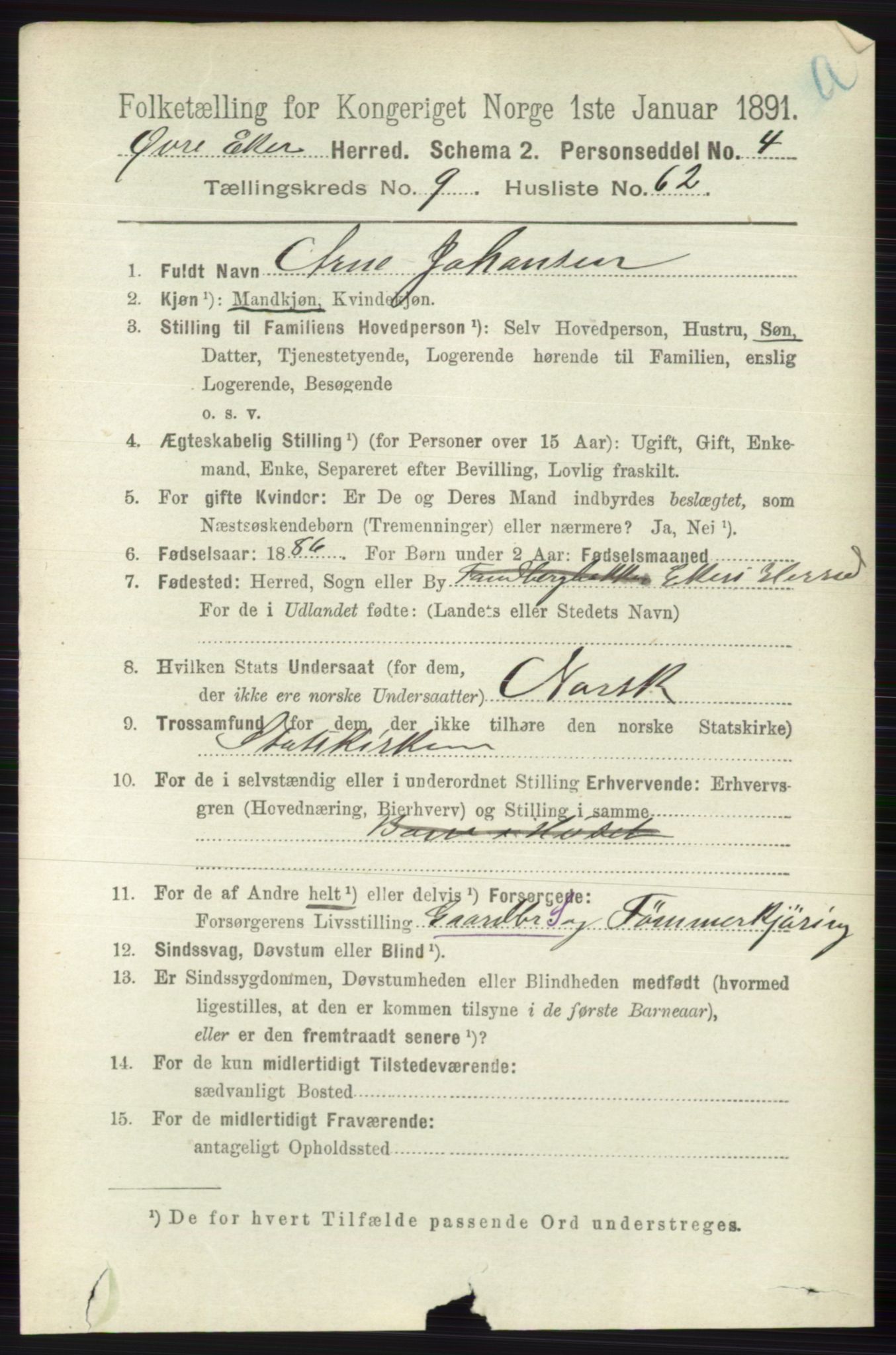 RA, 1891 census for 0624 Øvre Eiker, 1891, p. 3970