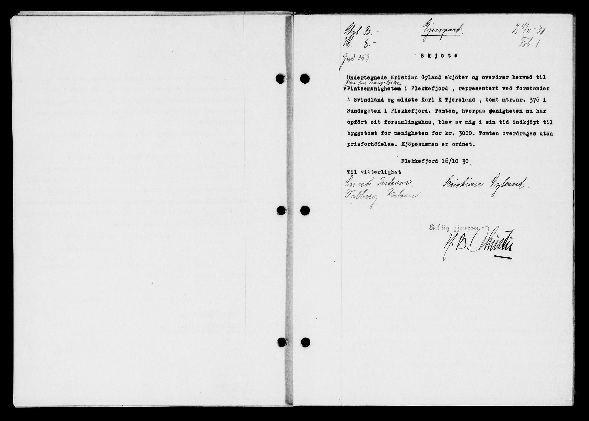 Flekkefjord sorenskriveri, SAK/1221-0001/G/Gb/Gba/L0046: Mortgage book no. 44, 1930-1931, Deed date: 04.11.1930