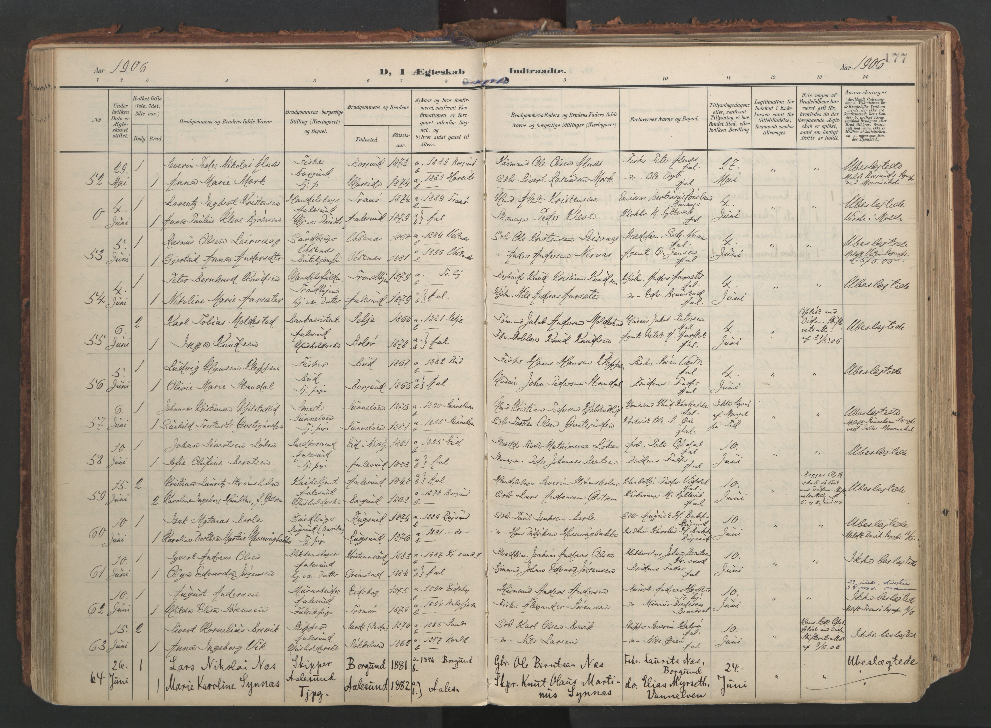 Ministerialprotokoller, klokkerbøker og fødselsregistre - Møre og Romsdal, SAT/A-1454/529/L0459: Parish register (official) no. 529A09, 1904-1917, p. 177