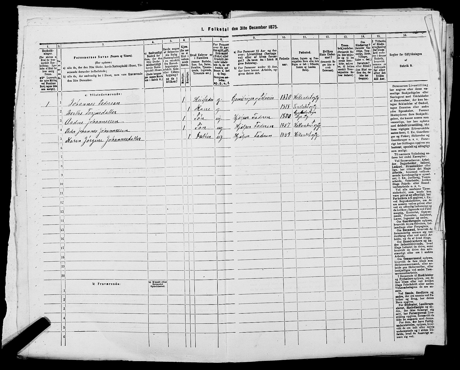 SAST, 1875 census for 1126P Hetland, 1875, p. 1434