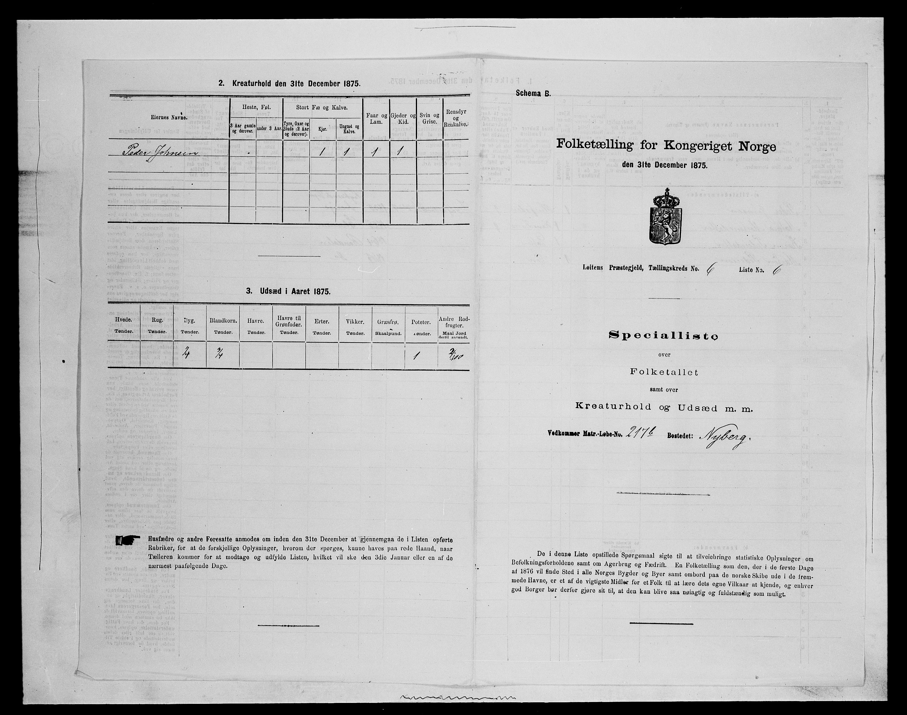 SAH, 1875 census for 0415P Løten, 1875, p. 1261