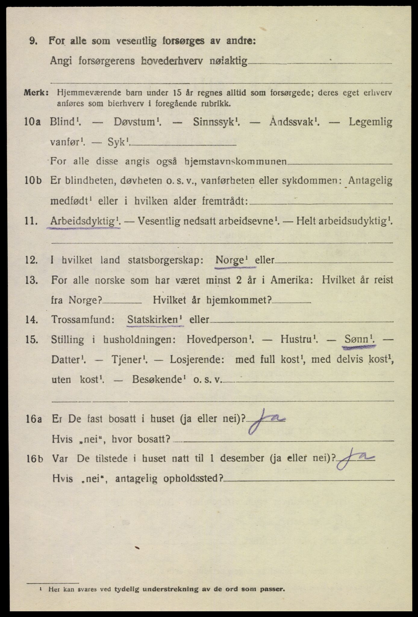 SAK, 1920 census for Fjotland, 1920, p. 1623