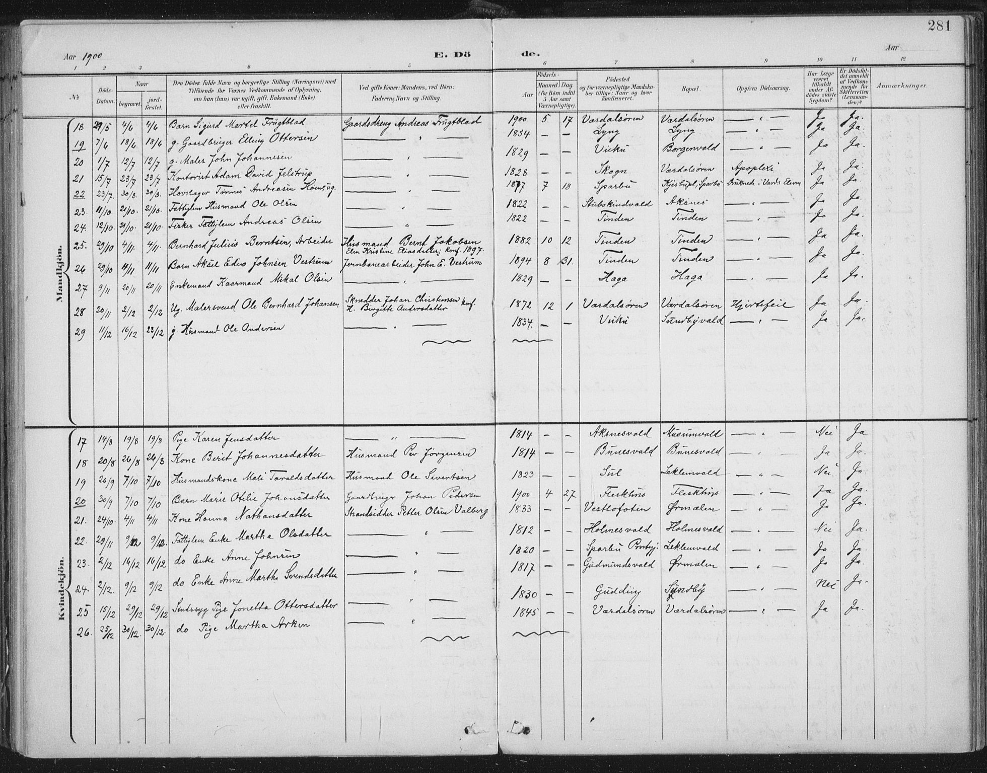 Ministerialprotokoller, klokkerbøker og fødselsregistre - Nord-Trøndelag, AV/SAT-A-1458/723/L0246: Parish register (official) no. 723A15, 1900-1917, p. 281