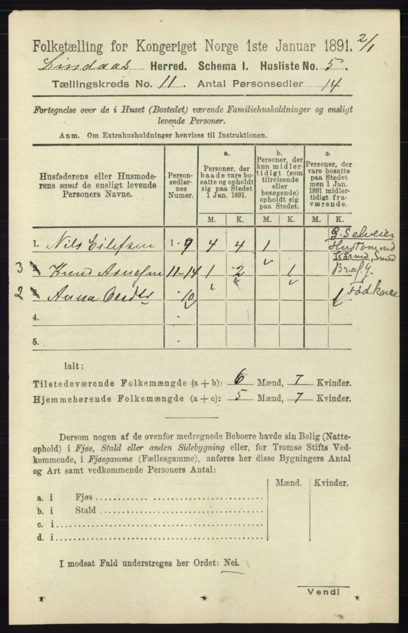 RA, 1891 census for 1263 Lindås, 1891, p. 3616