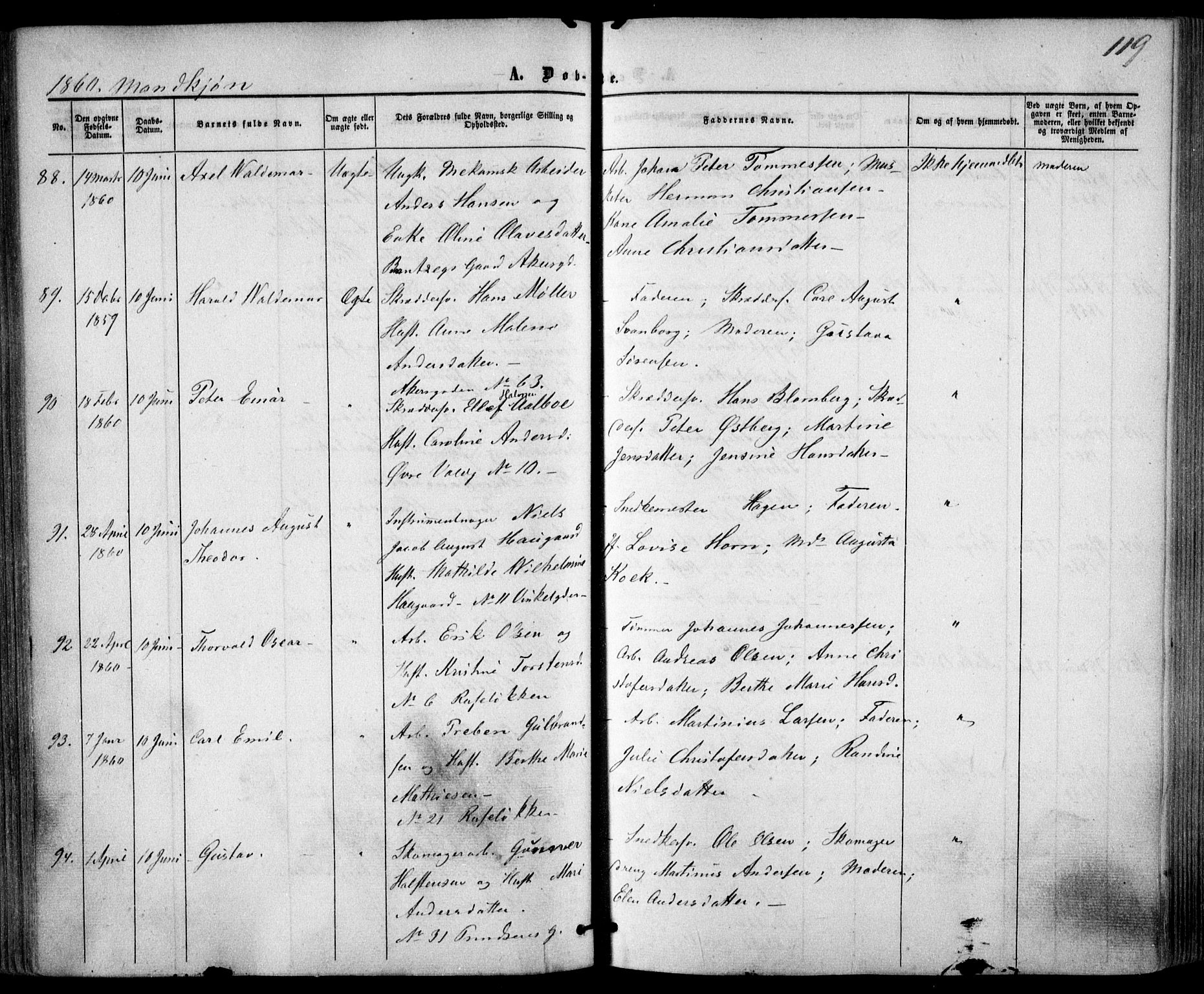 Trefoldighet prestekontor Kirkebøker, SAO/A-10882/F/Fa/L0001: Parish register (official) no. I 1, 1858-1863, p. 119