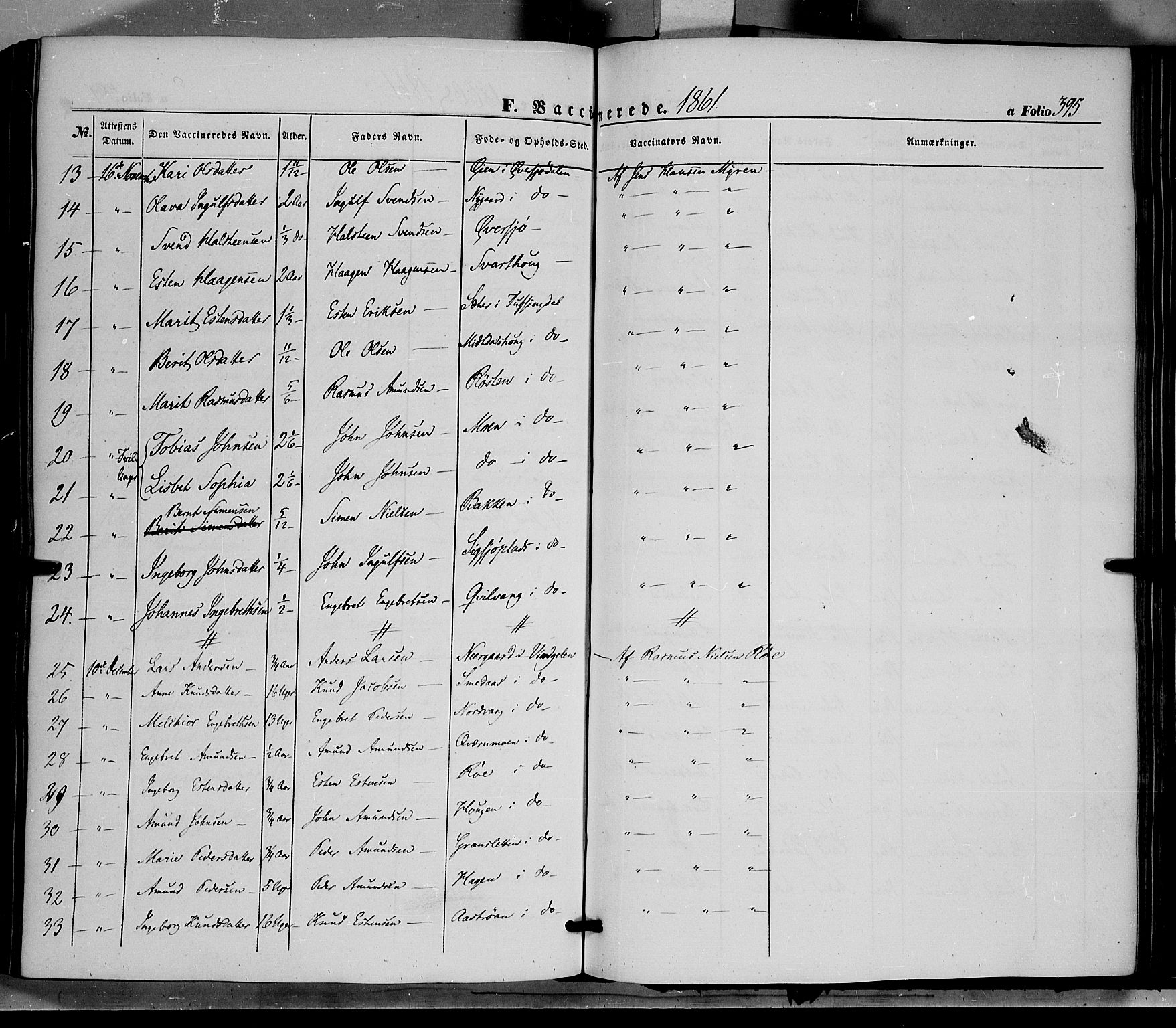 Tolga prestekontor, AV/SAH-PREST-062/K/L0006: Parish register (official) no. 6, 1852-1876, p. 395