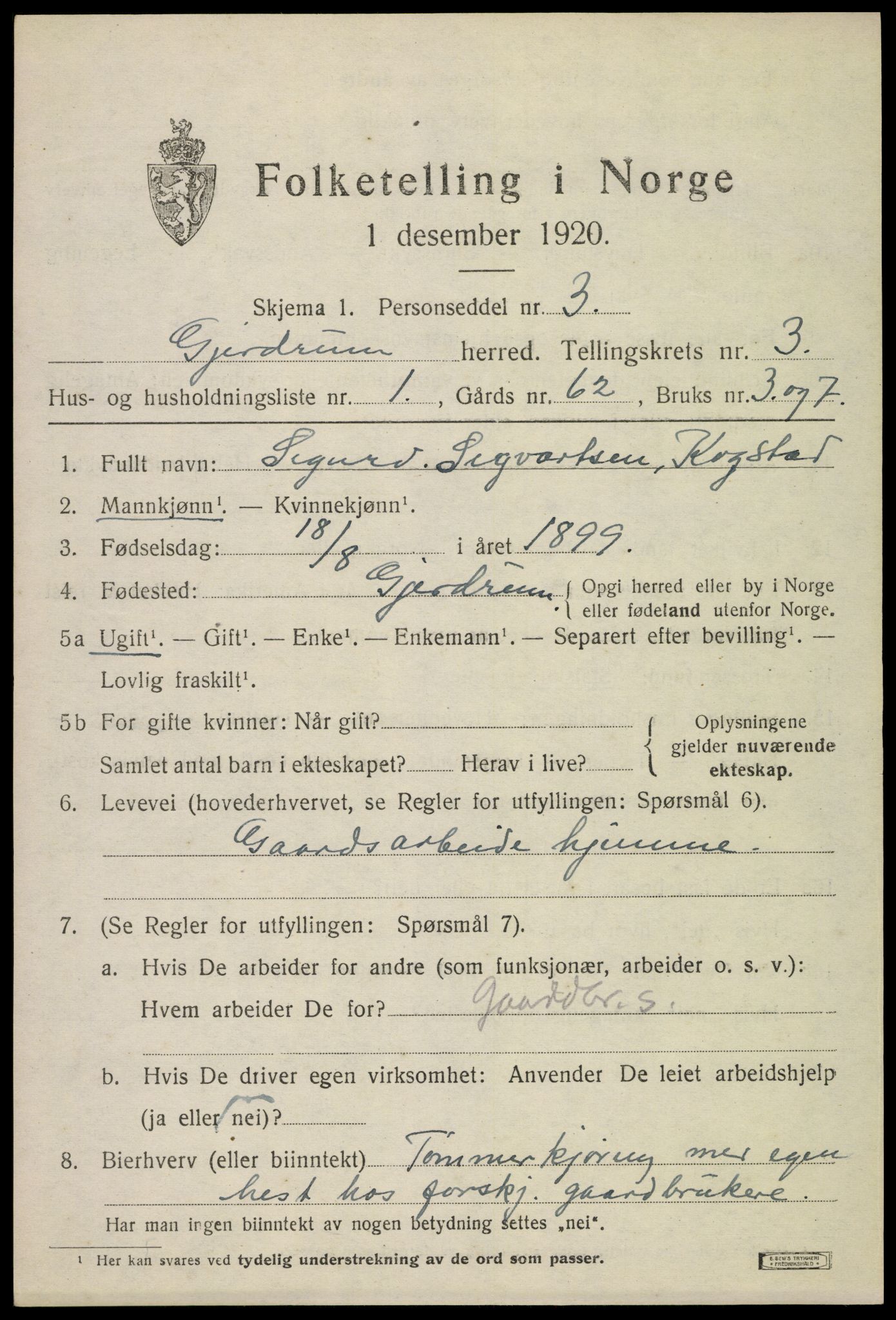 SAO, 1920 census for Gjerdrum, 1920, p. 2380