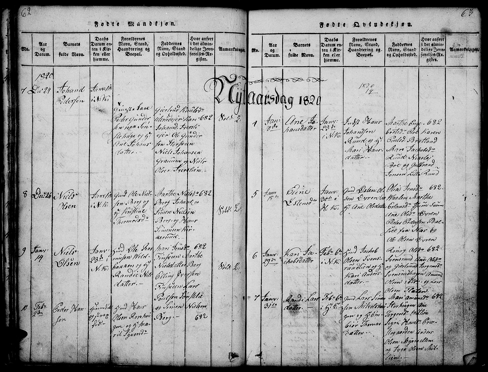 Gausdal prestekontor, SAH/PREST-090/H/Ha/Hab/L0001: Parish register (copy) no. 1, 1817-1848, p. 62-63
