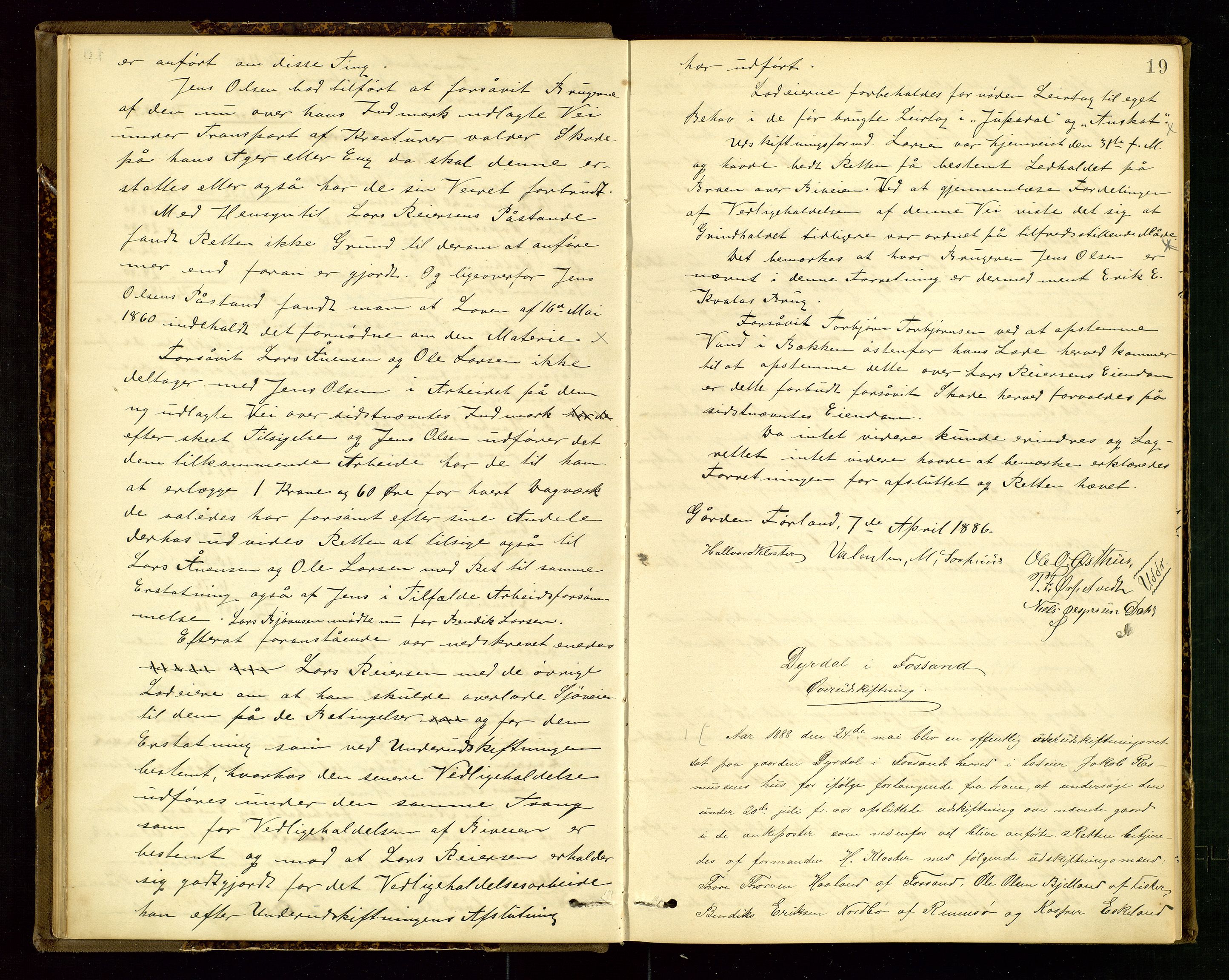 Rogaland jordskifterett, AV/SAST-A-102426/Oa/L0056: Forhandlingsprotokoll, 1884-1908, p. 19