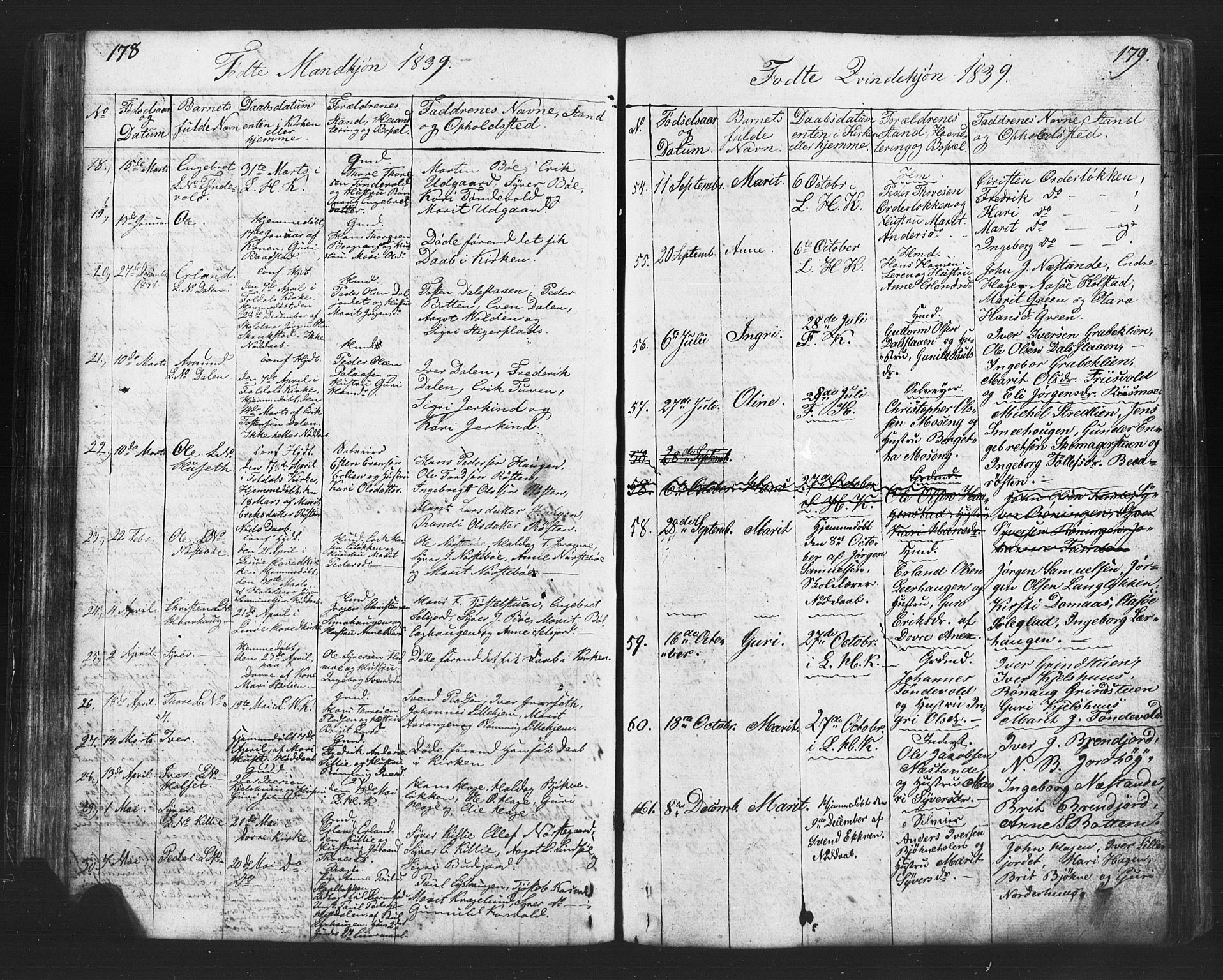 Lesja prestekontor, SAH/PREST-068/H/Ha/Hab/L0002: Parish register (copy) no. 2, 1832-1850, p. 178-179
