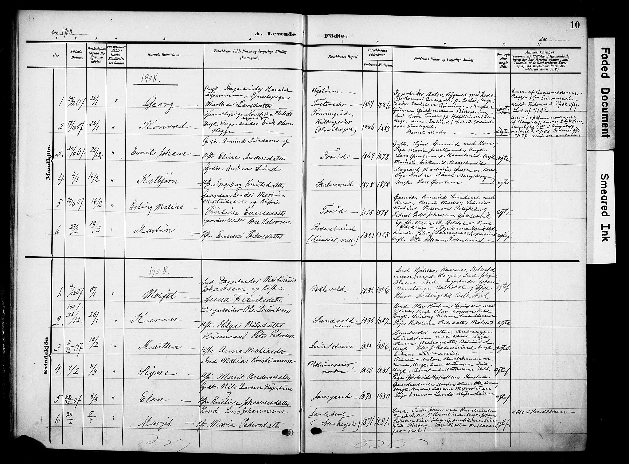 Nes prestekontor, Hedmark, SAH/PREST-020/K/Ka/L0013: Parish register (official) no. 13, 1906-1924, p. 10