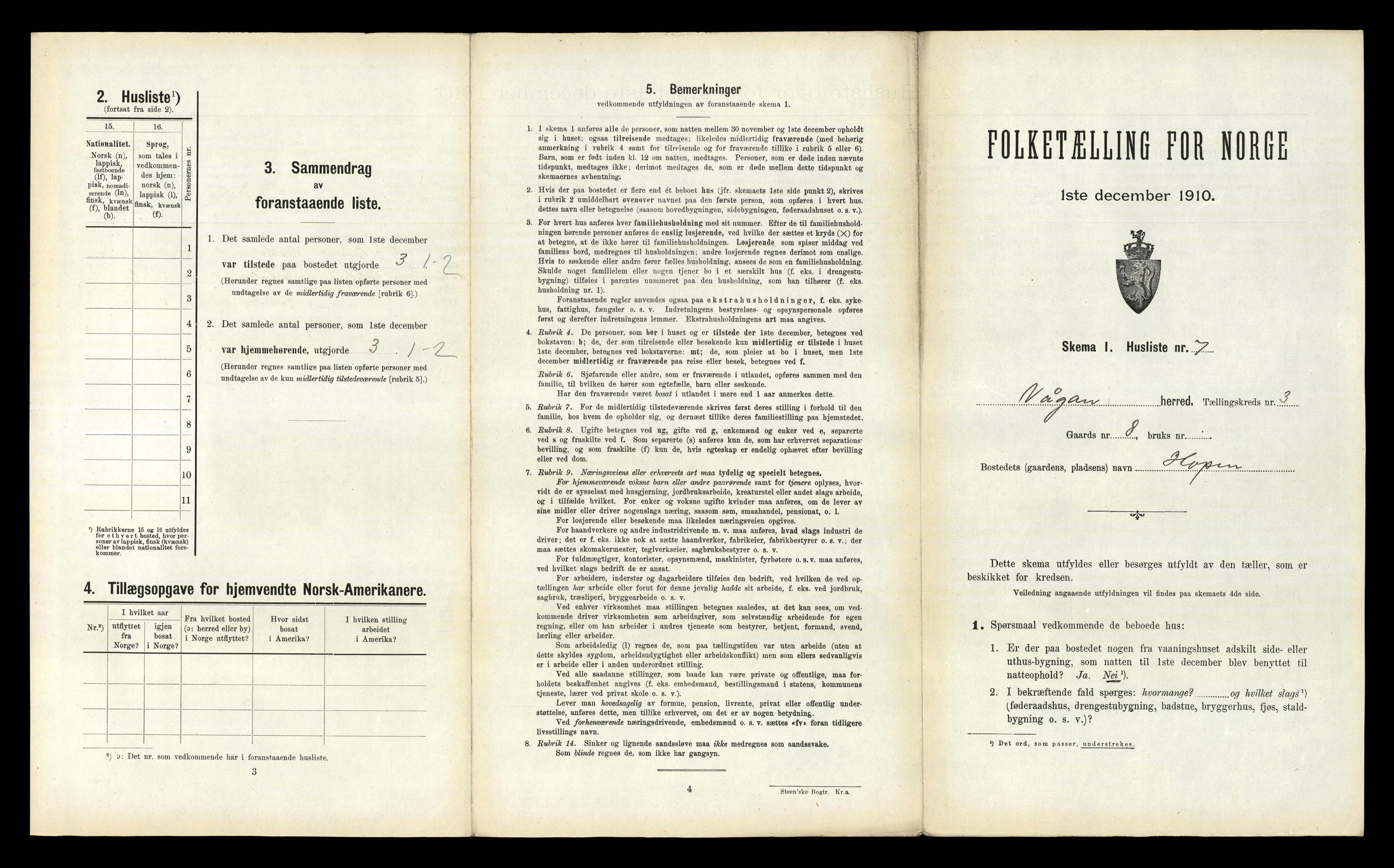 RA, 1910 census for Vågan, 1910, p. 279