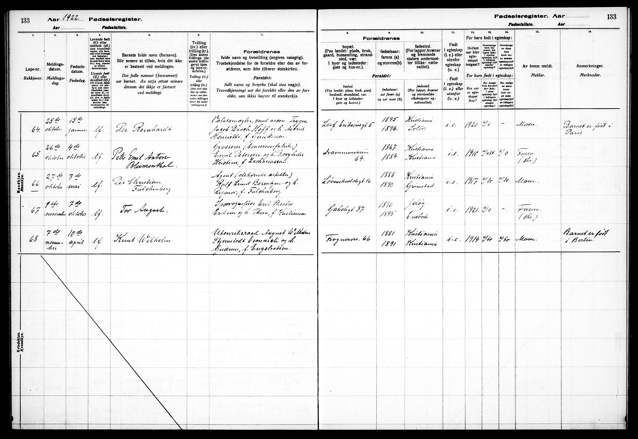 Frogner prestekontor Kirkebøker, SAO/A-10886/J/Ja/L0001: Birth register no. 1, 1916-1927, p. 133