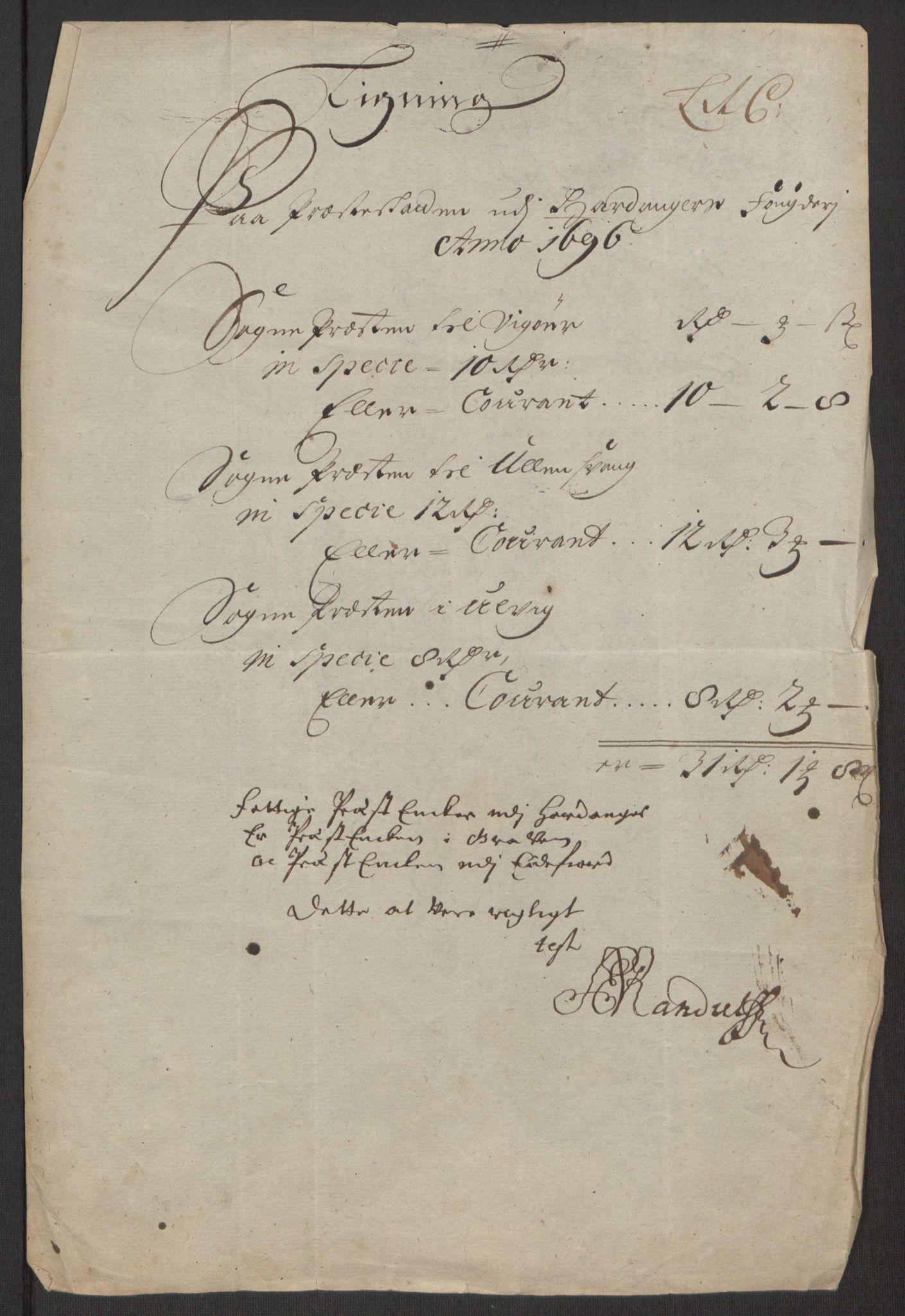 Rentekammeret inntil 1814, Reviderte regnskaper, Fogderegnskap, RA/EA-4092/R48/L2976: Fogderegnskap Sunnhordland og Hardanger, 1695-1696, p. 472
