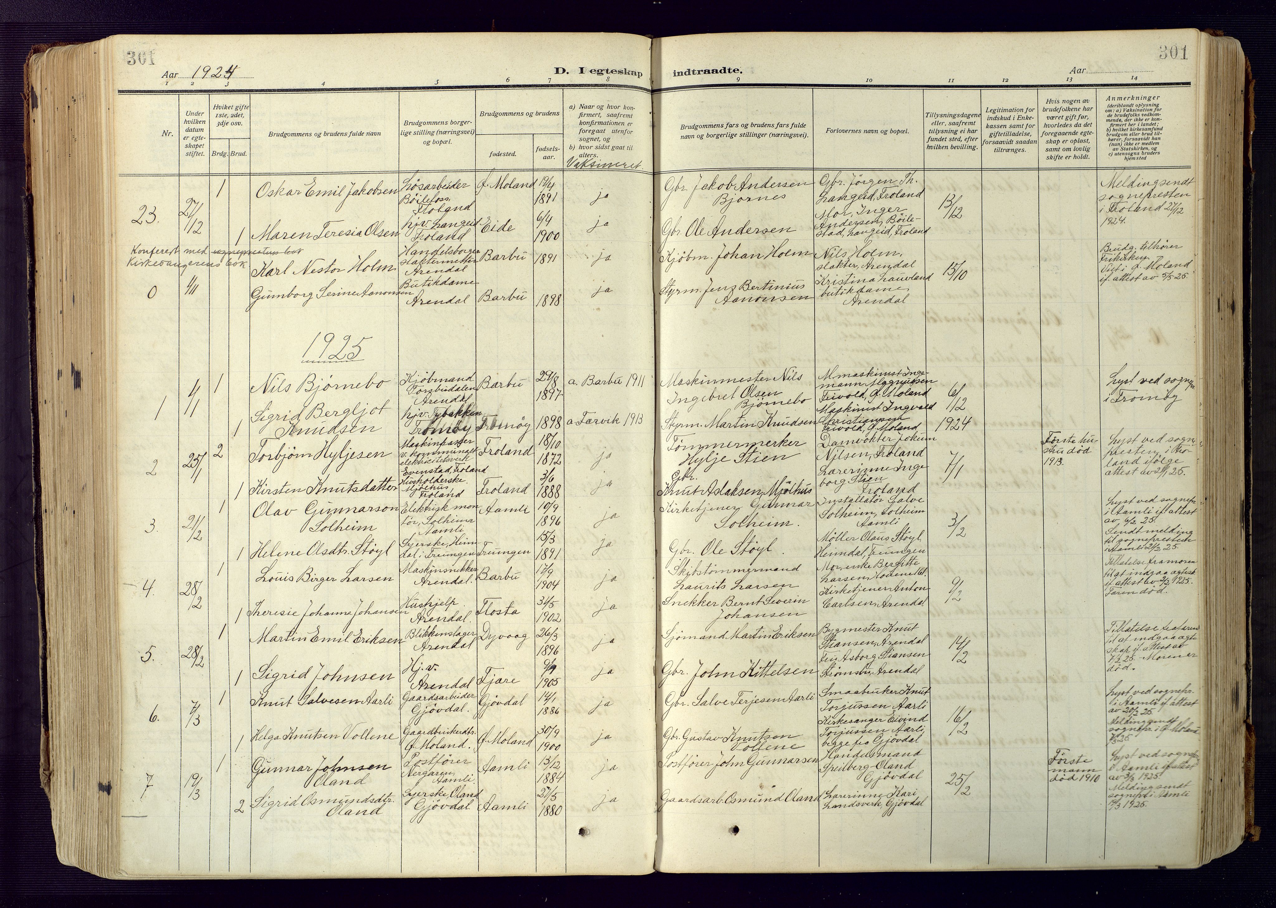 Barbu sokneprestkontor, AV/SAK-1111-0003/F/Fa/L0006: Parish register (official) no. A 6, 1910-1929, p. 301