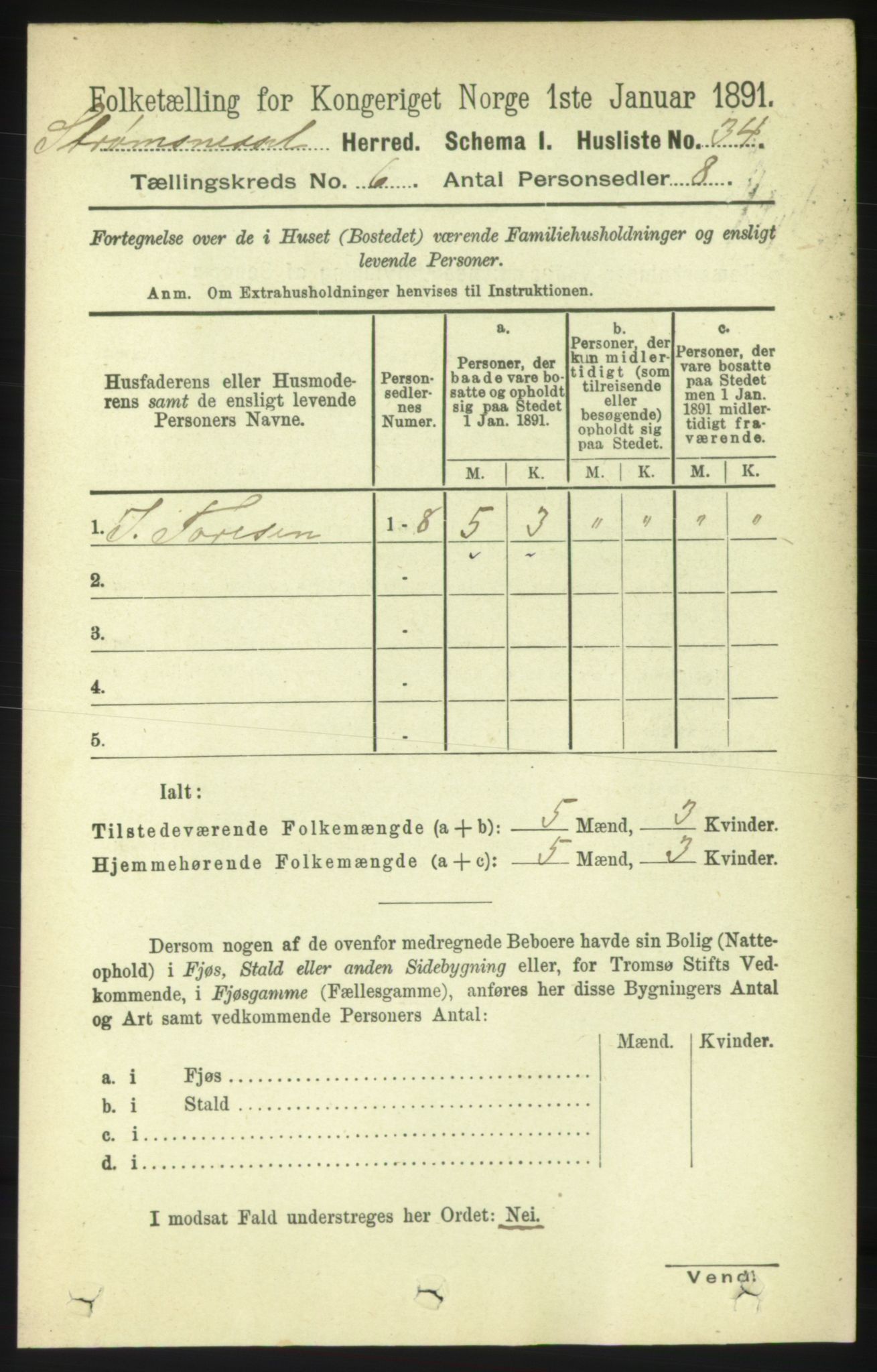 RA, 1891 census for 1559 Straumsnes, 1891, p. 1188