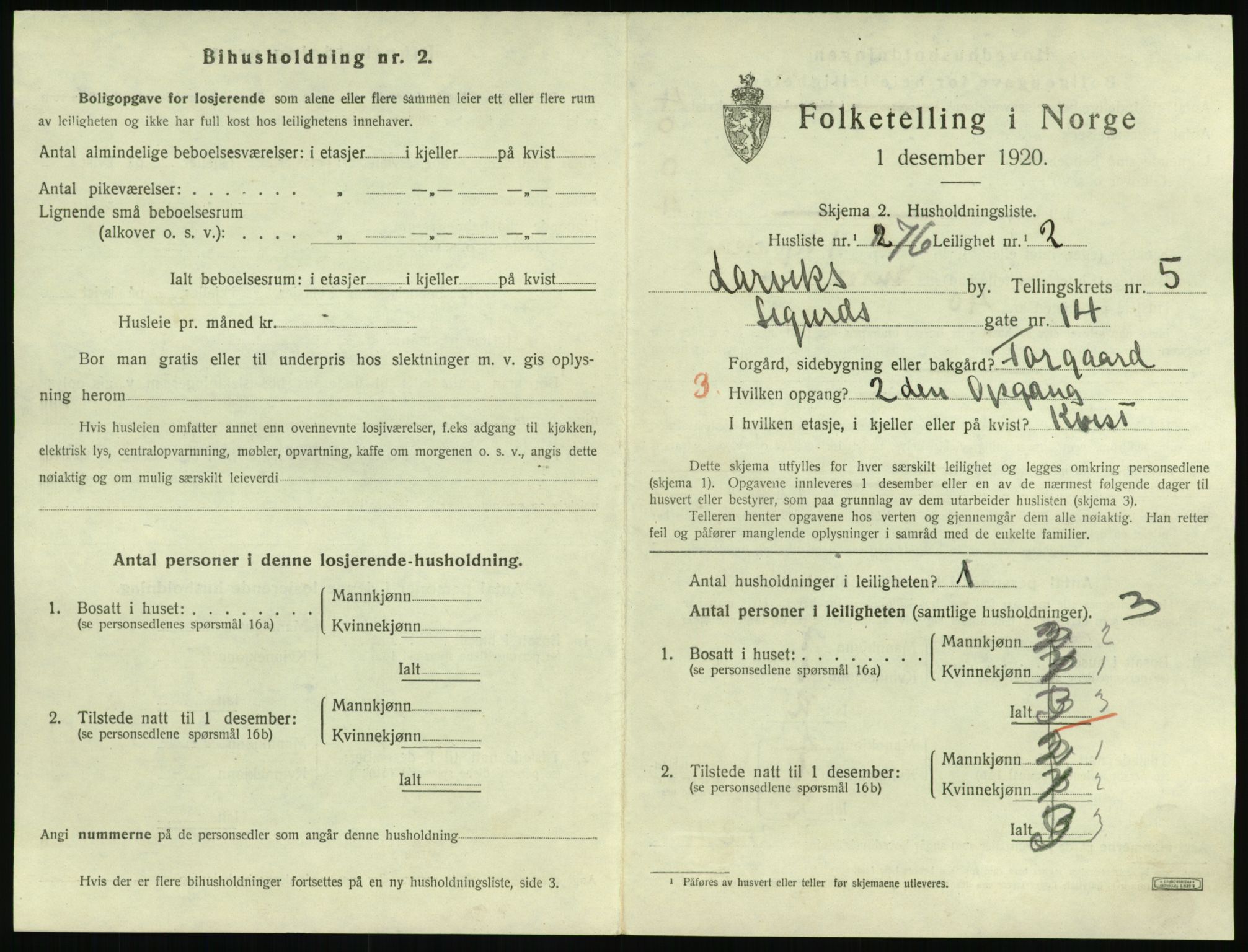 SAKO, 1920 census for Larvik, 1920, p. 5200