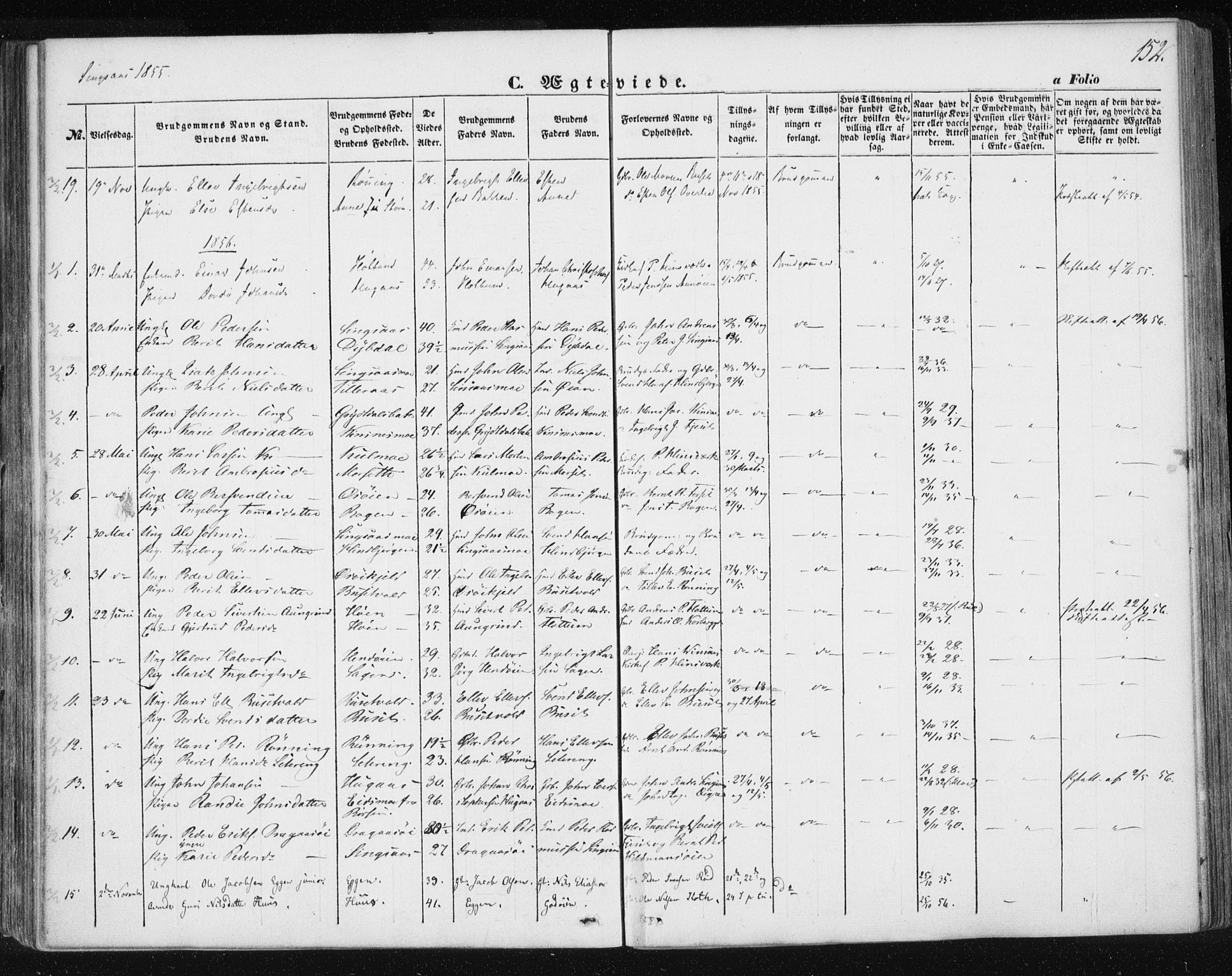 Ministerialprotokoller, klokkerbøker og fødselsregistre - Sør-Trøndelag, AV/SAT-A-1456/685/L0964: Parish register (official) no. 685A06 /2, 1846-1859, p. 152