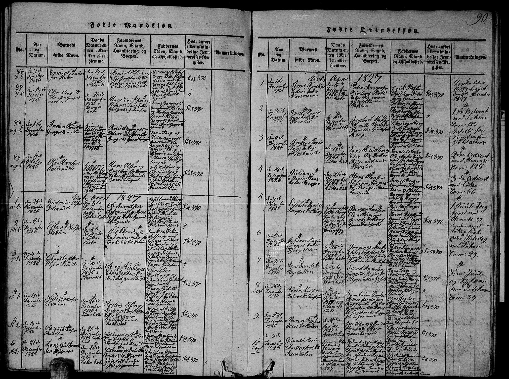 Høland prestekontor Kirkebøker, AV/SAO-A-10346a/G/Ga/L0001: Parish register (copy) no. I 1, 1814-1827, p. 90