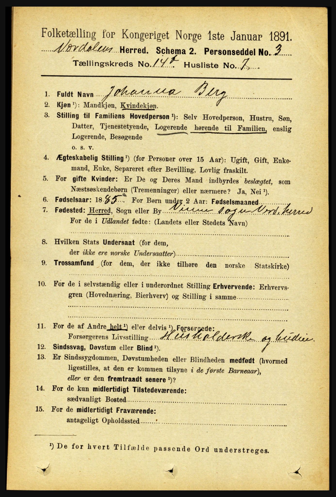 RA, 1891 census for 1721 Verdal, 1891, p. 7396