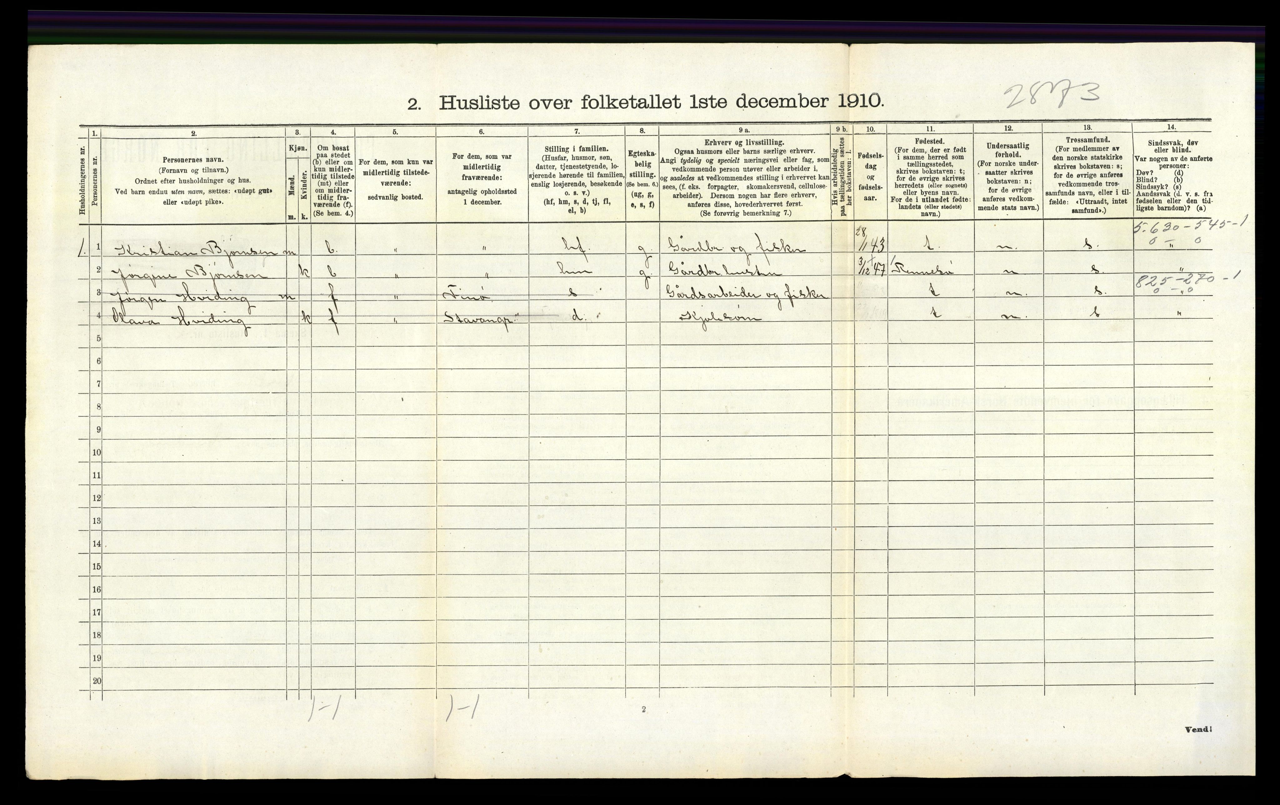 RA, 1910 census for Mosterøy, 1910, p. 284