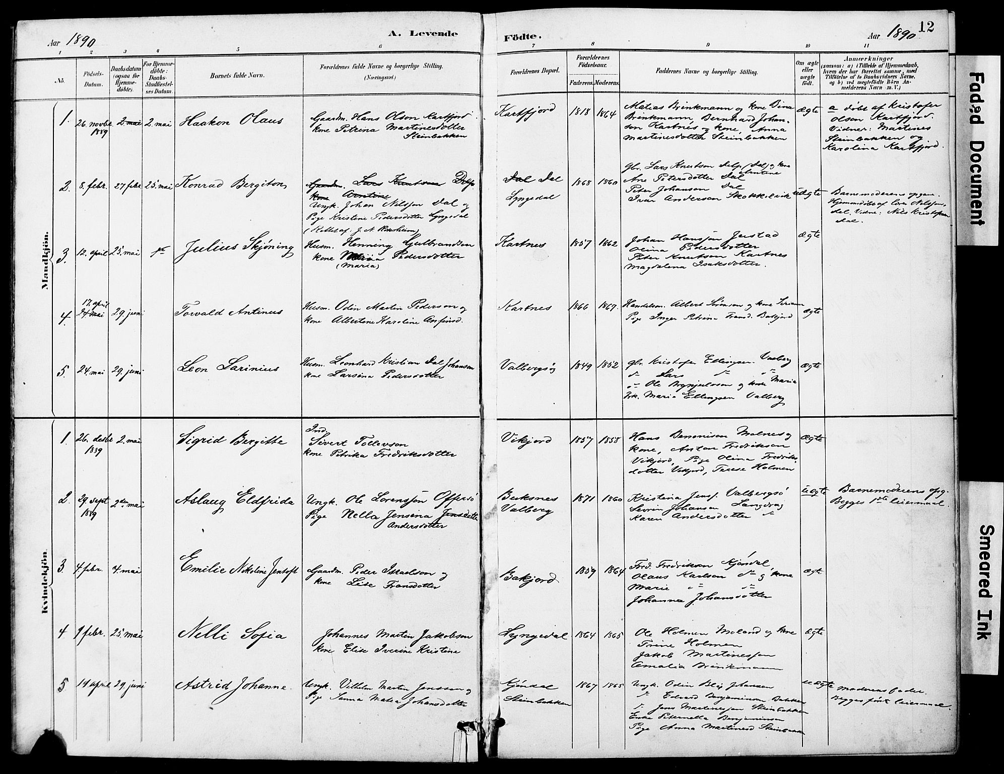 Ministerialprotokoller, klokkerbøker og fødselsregistre - Nordland, AV/SAT-A-1459/884/L1197: Parish register (copy) no. 884C03, 1888-1926, p. 12