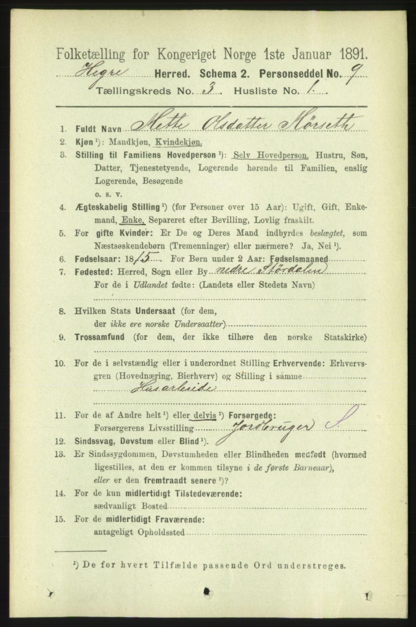 RA, 1891 census for 1712 Hegra, 1891, p. 1047
