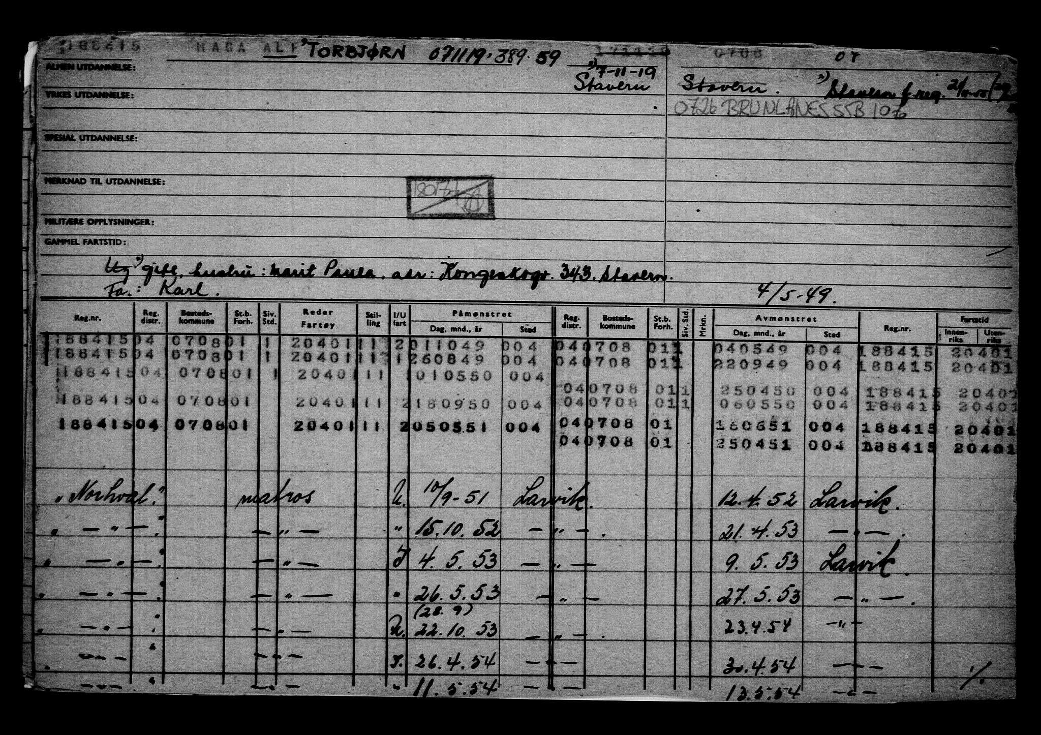 Direktoratet for sjømenn, AV/RA-S-3545/G/Gb/L0173: Hovedkort, 1919, p. 395