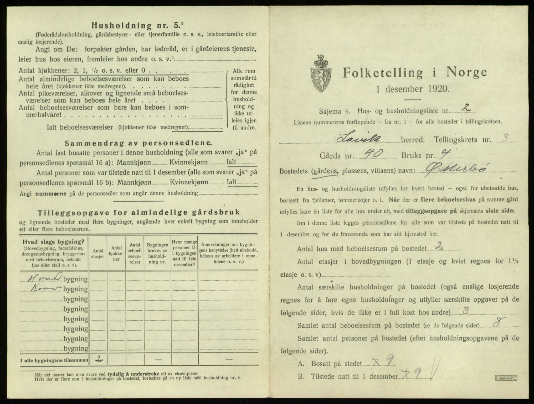 SAB, 1920 census for Lavik, 1920, p. 71