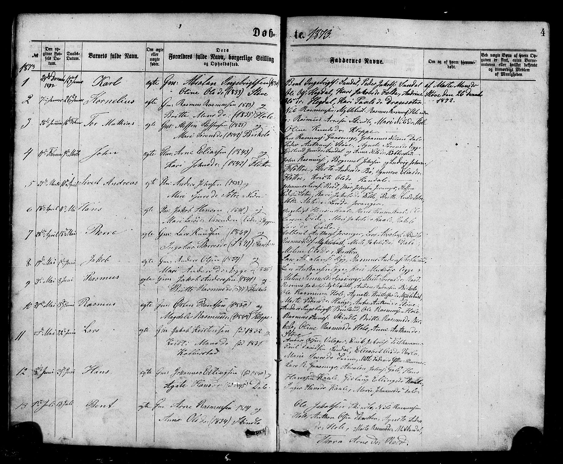 Gloppen sokneprestembete, AV/SAB-A-80101/H/Hab/Habc/L0001: Parish register (copy) no. C 1, 1872-1896, p. 4