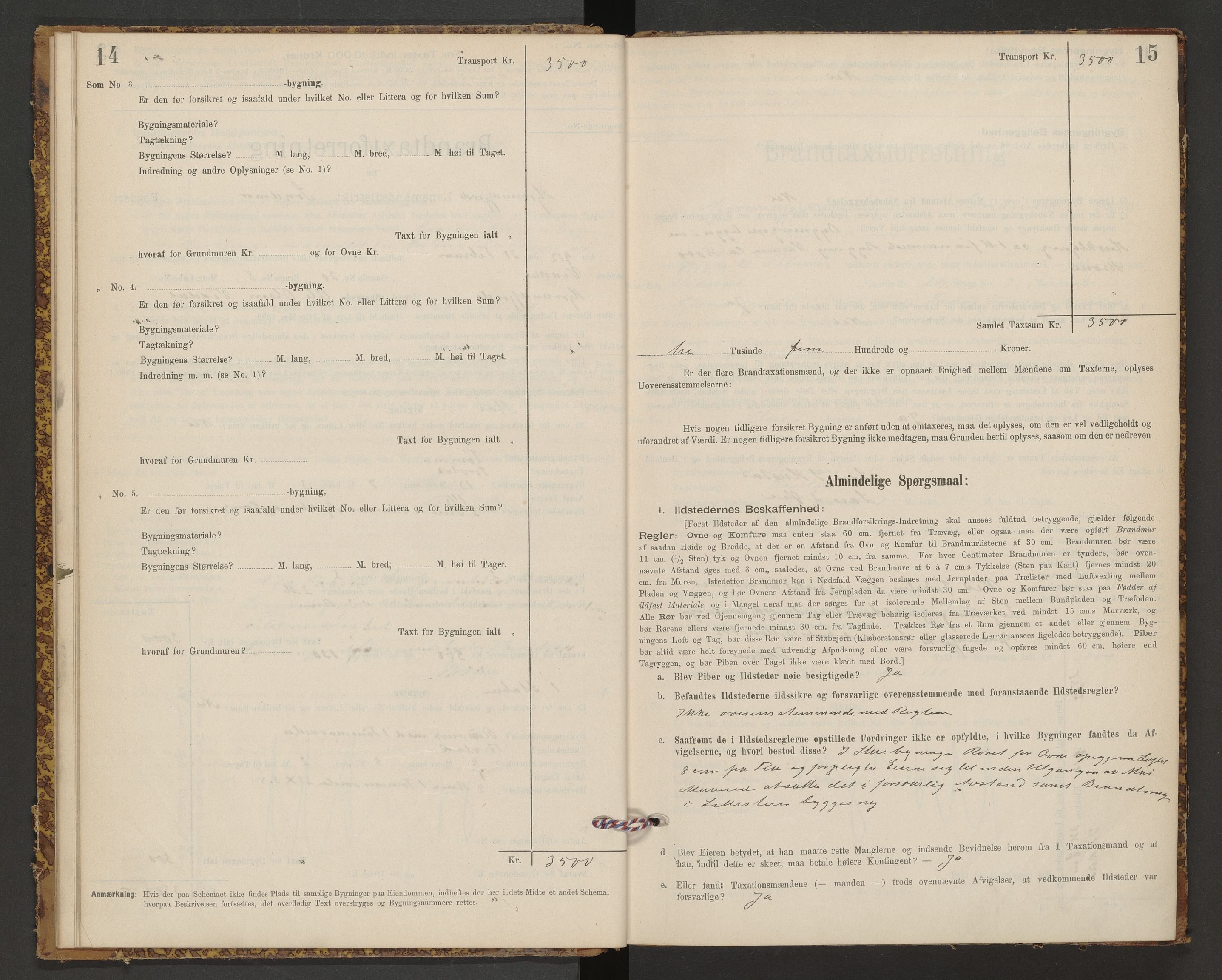 Norges Brannkasse Hjørundfjord, AV/SAT-A-5490/F/Fb/L0001: Branntakstprotokoll, 1911-1949, p. 14-15