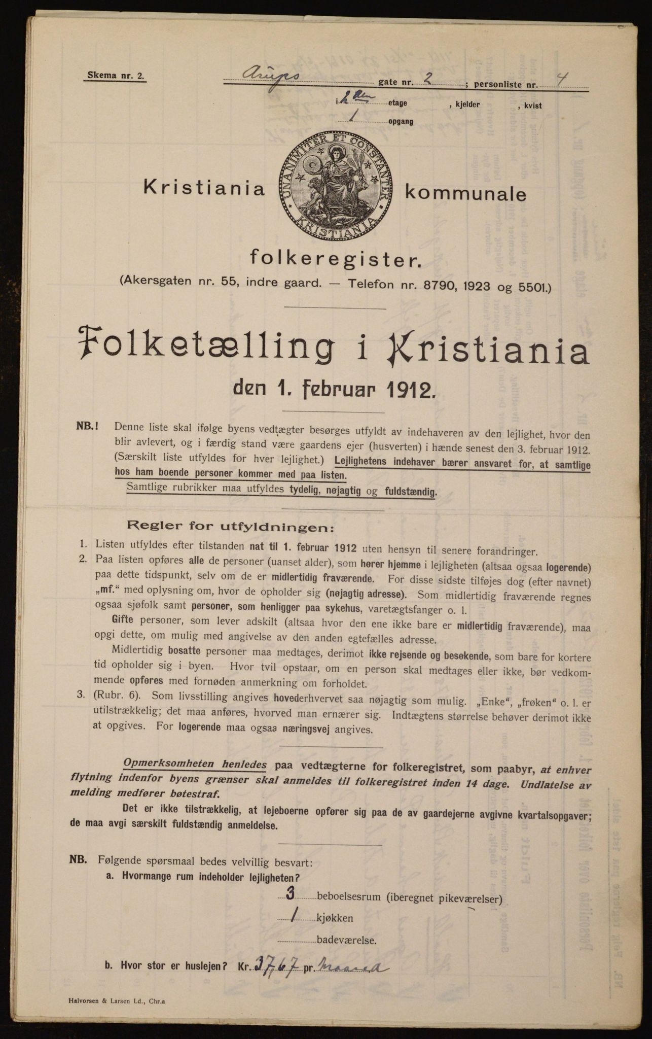 OBA, Municipal Census 1912 for Kristiania, 1912, p. 2084