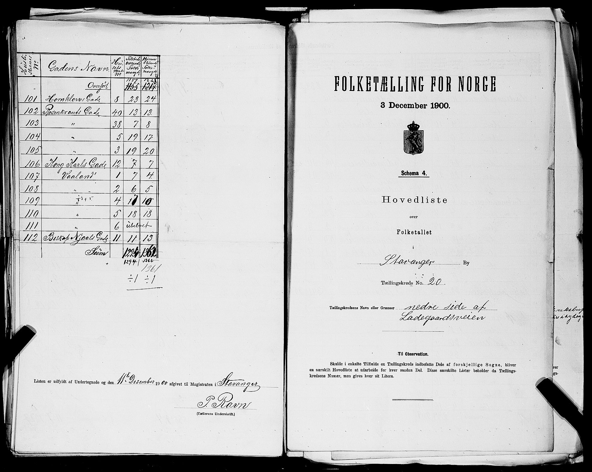 SAST, 1900 census for Stavanger, 1900, p. 164