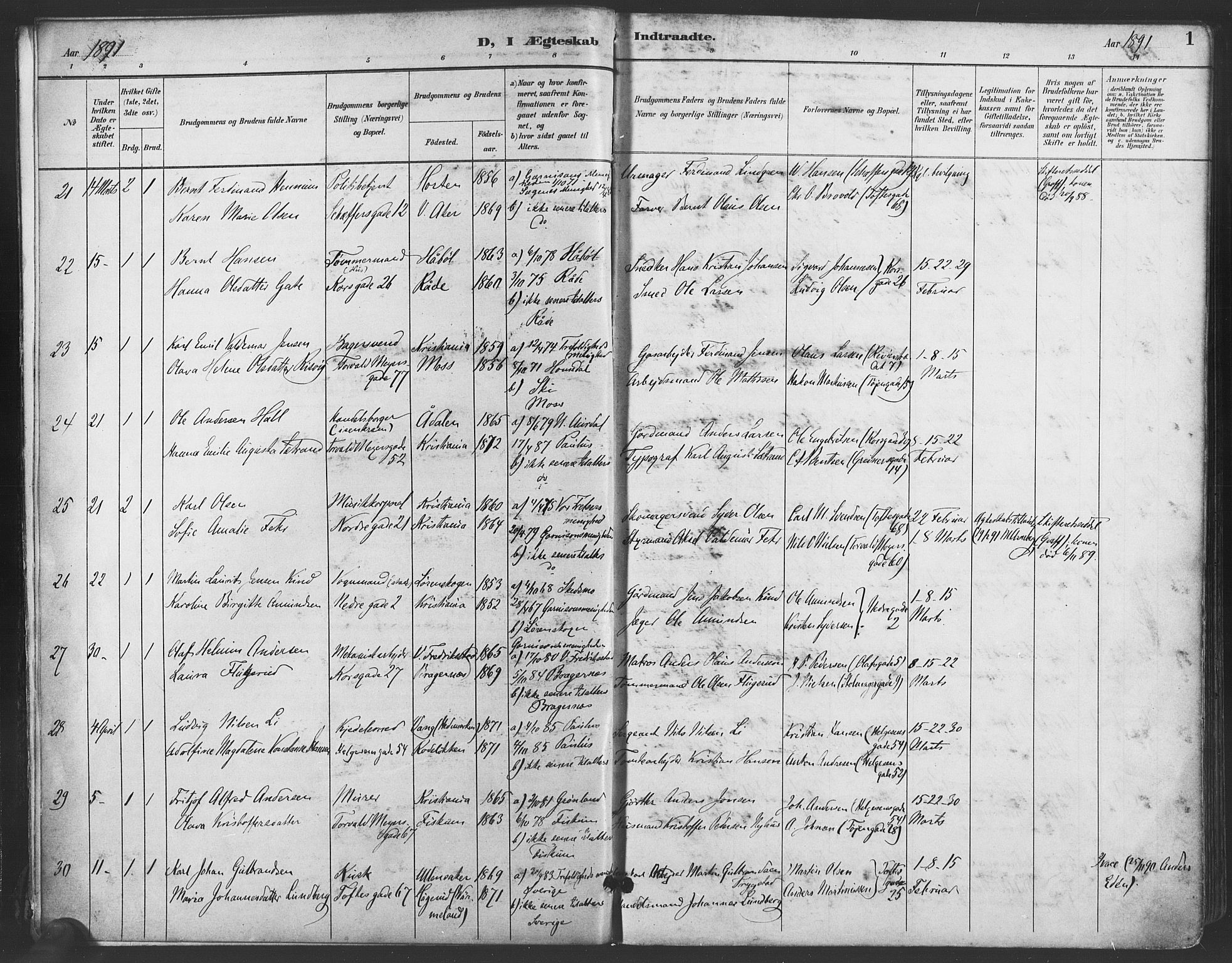 Paulus prestekontor Kirkebøker, AV/SAO-A-10871/F/Fa/L0009: Parish register (official) no. 9, 1891-1901, p. 1