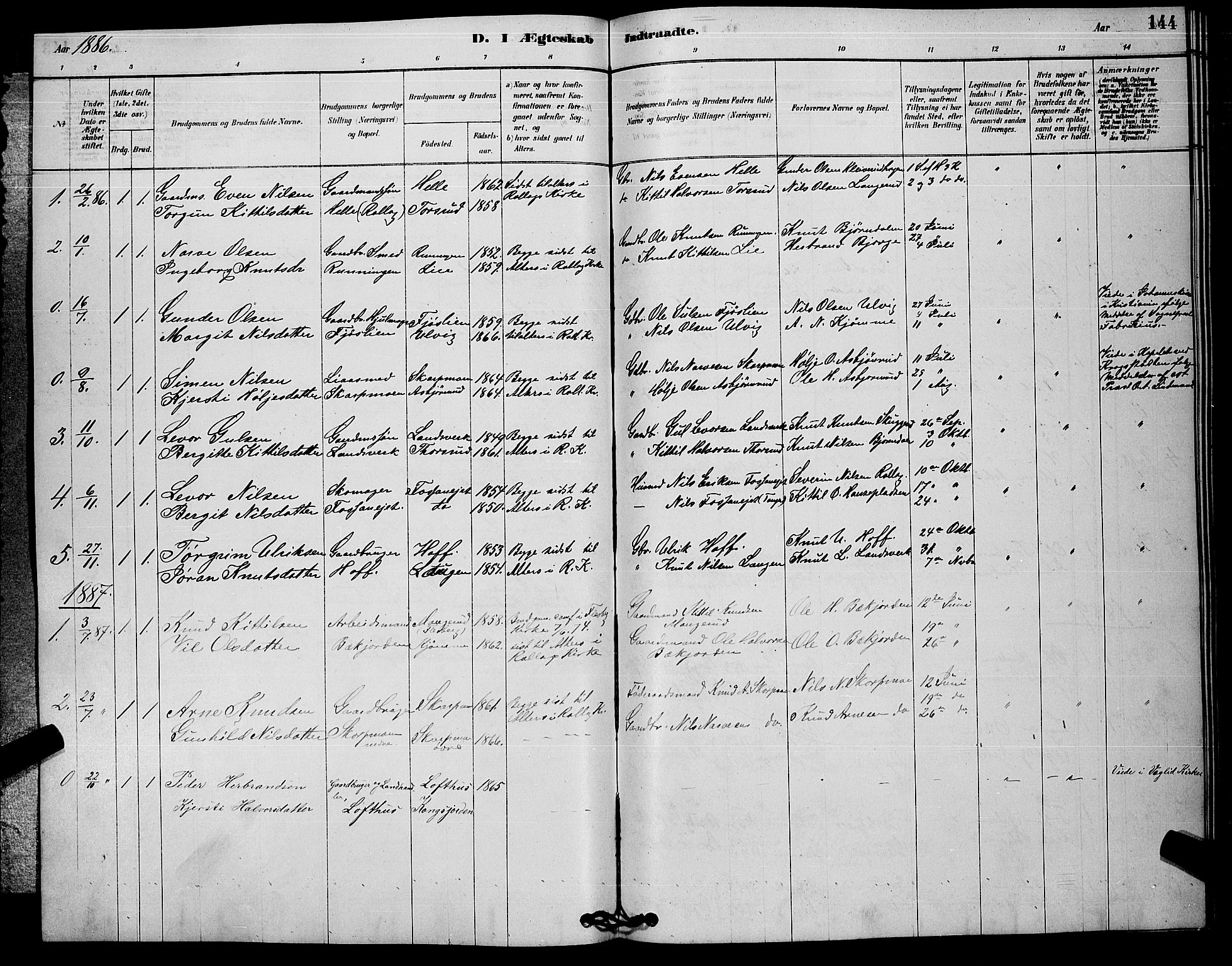 Rollag kirkebøker, SAKO/A-240/G/Ga/L0004: Parish register (copy) no. I 4, 1878-1903, p. 144