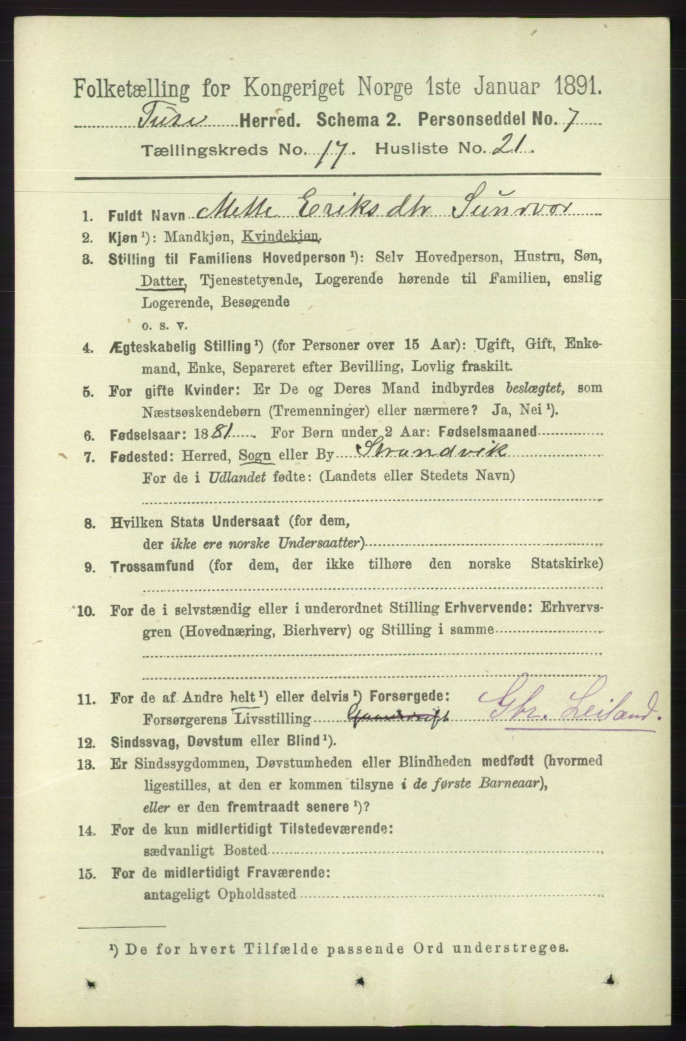 RA, 1891 census for 1241 Fusa, 1891, p. 3928