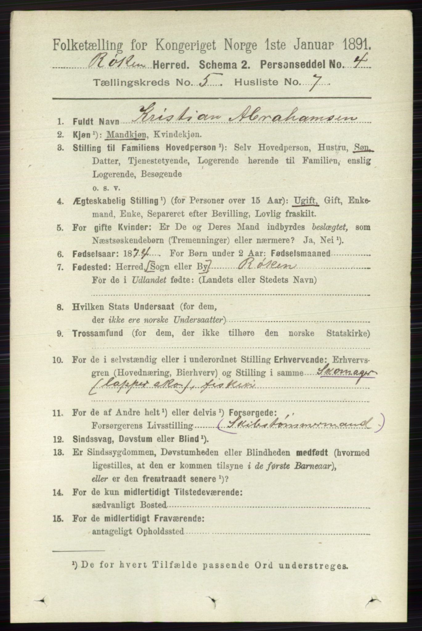RA, 1891 census for 0627 Røyken, 1891, p. 2914