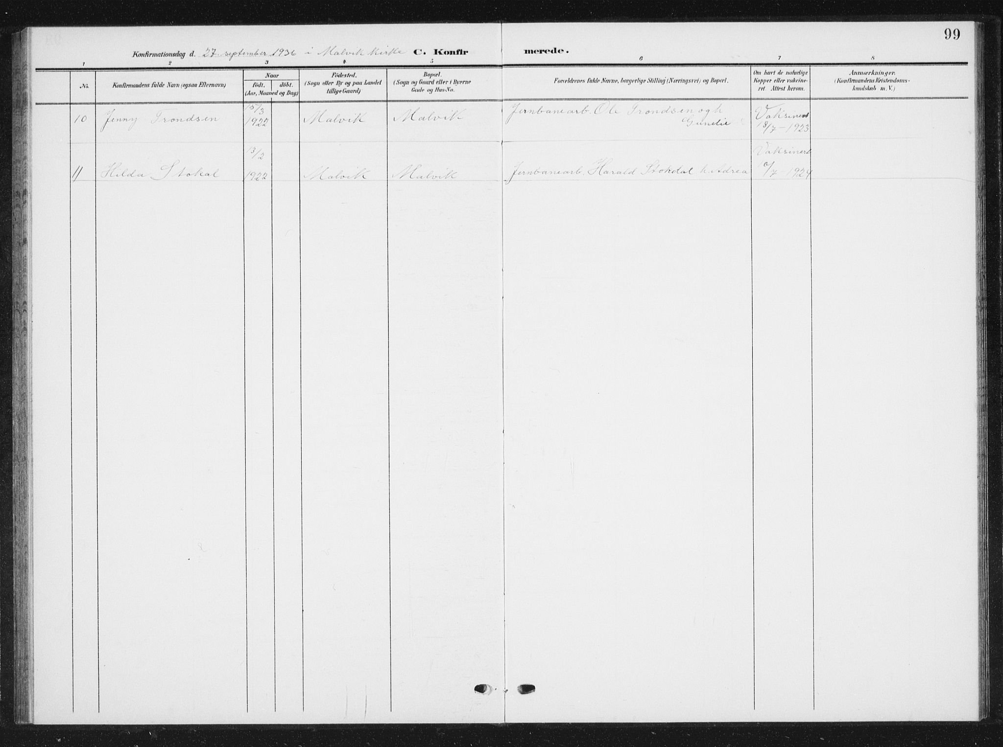 Ministerialprotokoller, klokkerbøker og fødselsregistre - Sør-Trøndelag, SAT/A-1456/616/L0424: Parish register (copy) no. 616C07, 1904-1940, p. 99