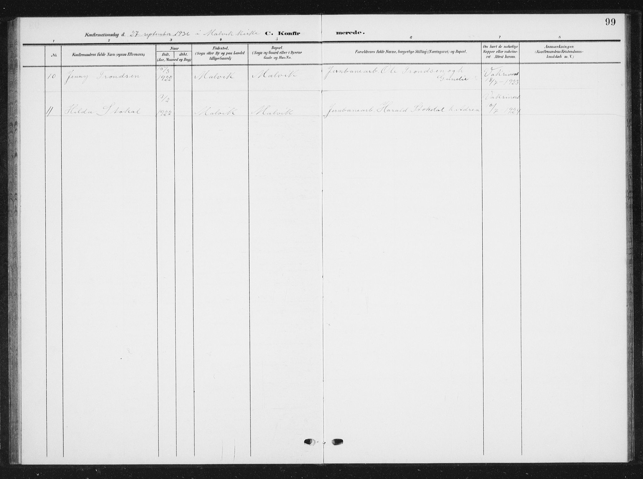 Ministerialprotokoller, klokkerbøker og fødselsregistre - Sør-Trøndelag, AV/SAT-A-1456/616/L0424: Parish register (copy) no. 616C07, 1904-1940, p. 99