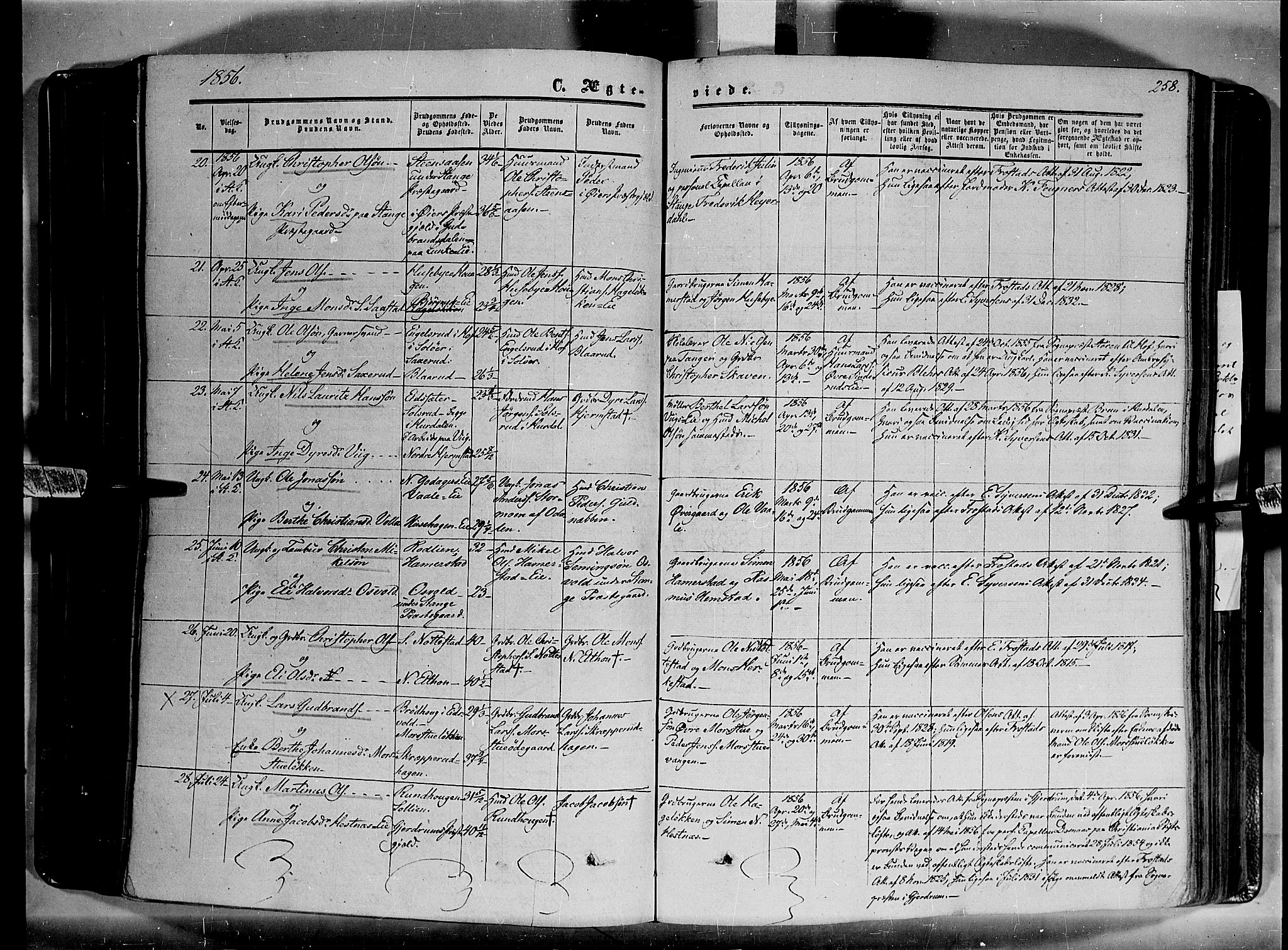 Stange prestekontor, AV/SAH-PREST-002/K/L0012: Parish register (official) no. 12, 1852-1862, p. 258