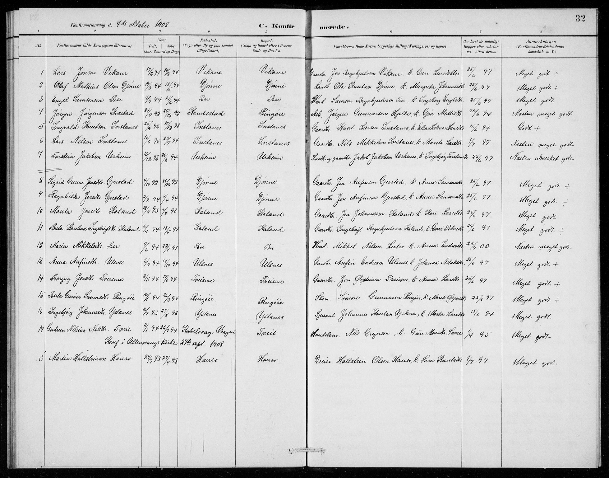 Ullensvang sokneprestembete, SAB/A-78701/H/Hab: Parish register (copy) no. E  8, 1887-1923, p. 32