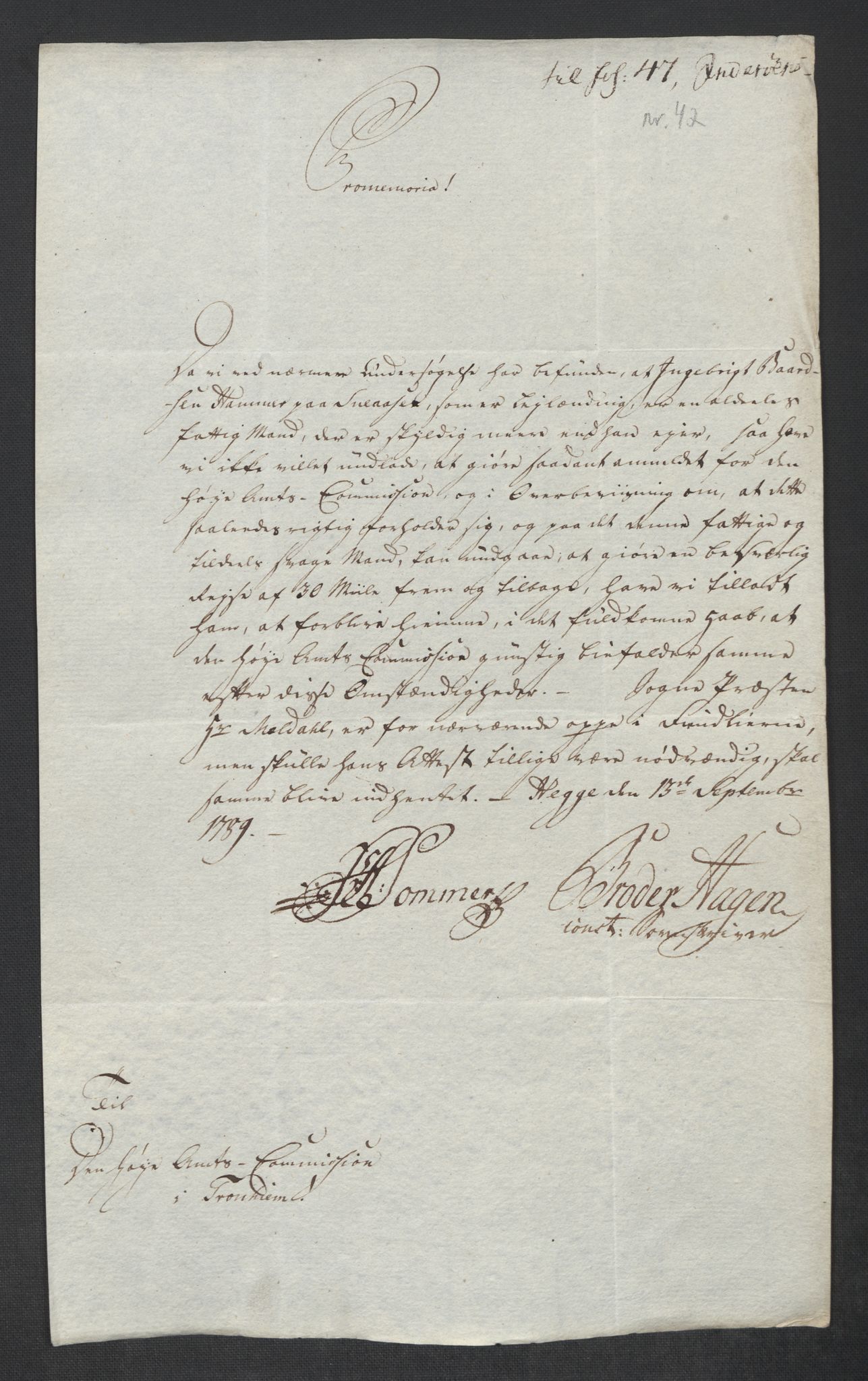 Rentekammeret inntil 1814, Reviderte regnskaper, Mindre regnskaper, RA/EA-4068/Rf/Rfe/L0017: Inderøy fogderi, Jarlsberg grevskap, 1789, p. 199