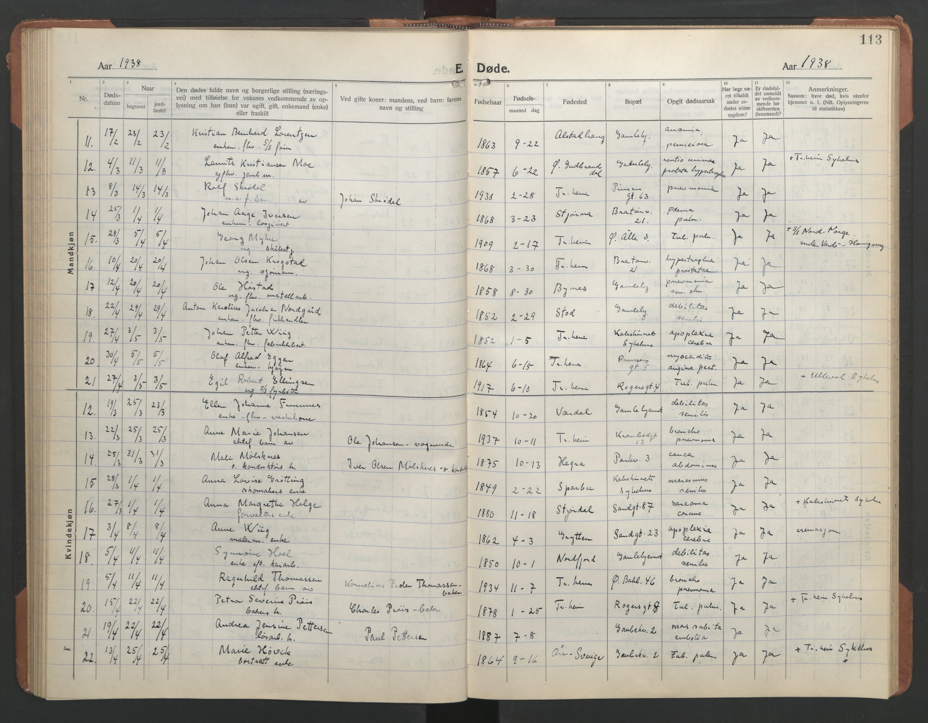Ministerialprotokoller, klokkerbøker og fødselsregistre - Sør-Trøndelag, SAT/A-1456/602/L0150: Parish register (copy) no. 602C18, 1922-1949, p. 113