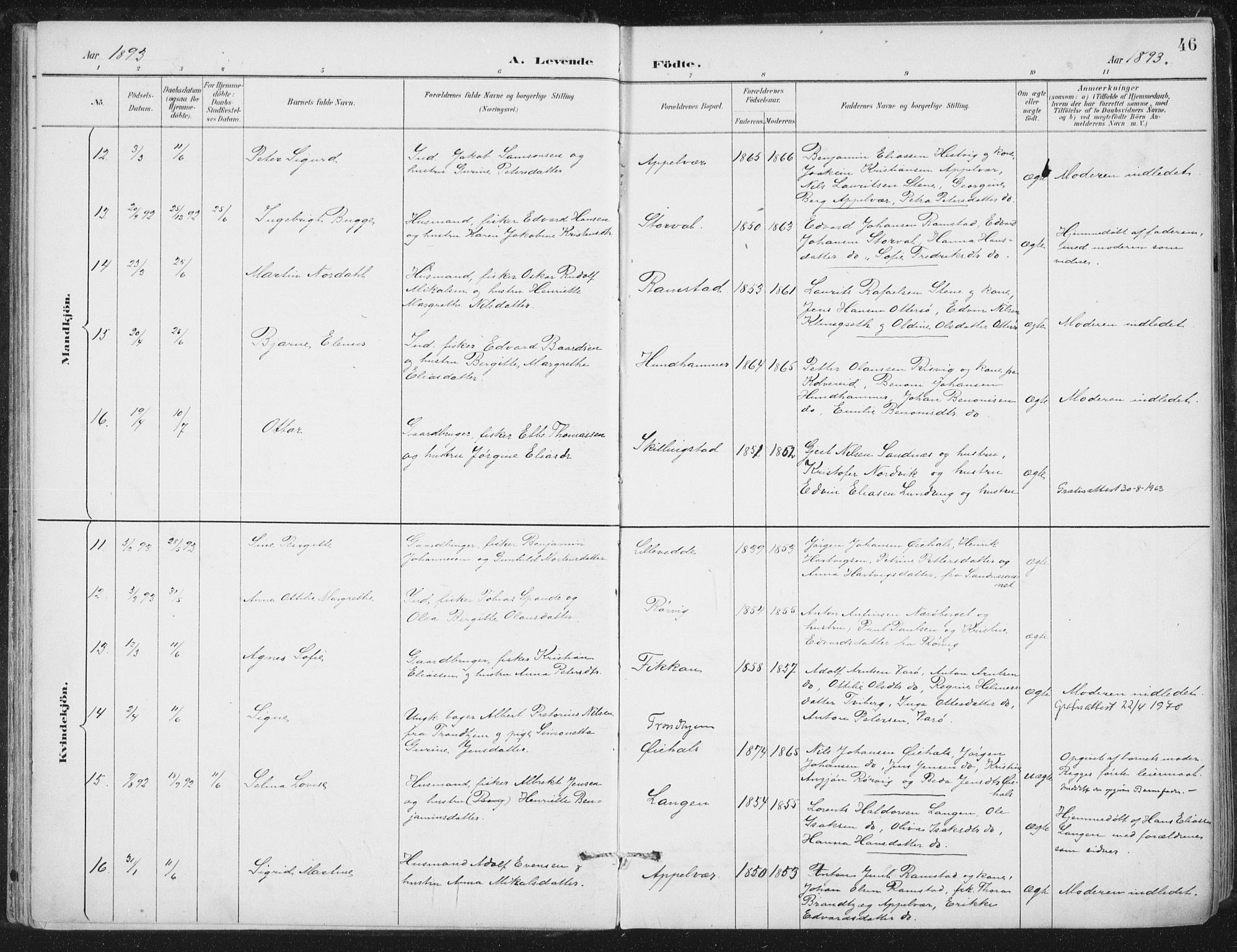 Ministerialprotokoller, klokkerbøker og fødselsregistre - Nord-Trøndelag, AV/SAT-A-1458/784/L0673: Parish register (official) no. 784A08, 1888-1899, p. 46