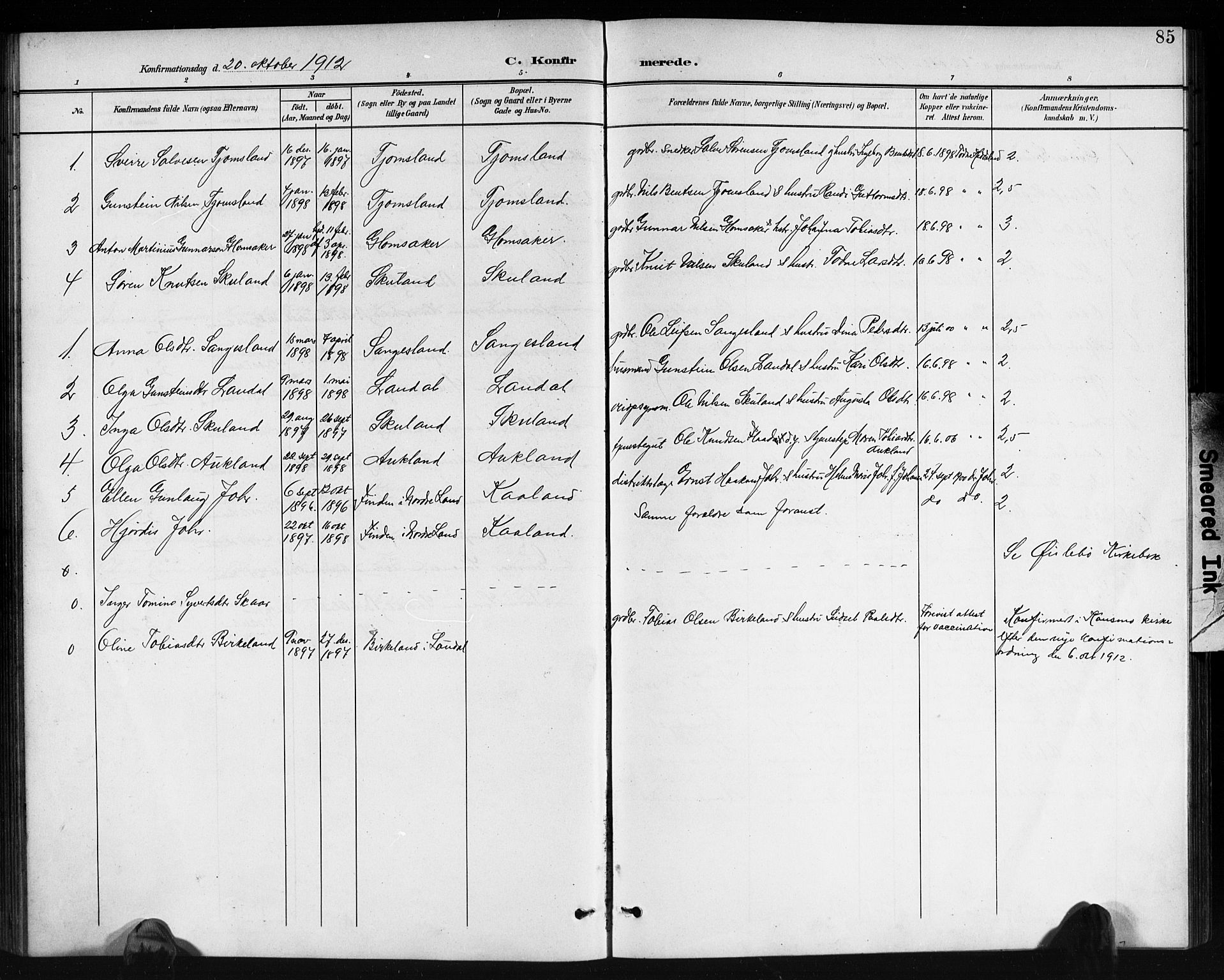 Holum sokneprestkontor, AV/SAK-1111-0022/F/Fb/Fbb/L0004: Parish register (copy) no. B 4, 1899-1920, p. 85